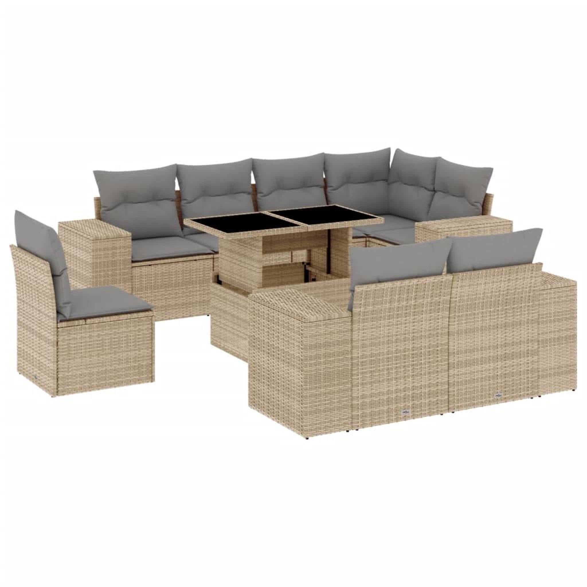 Voir la diapositive 2 : VIDAXL Salon de jardin avec coussins 9 pcs beige resine tressee