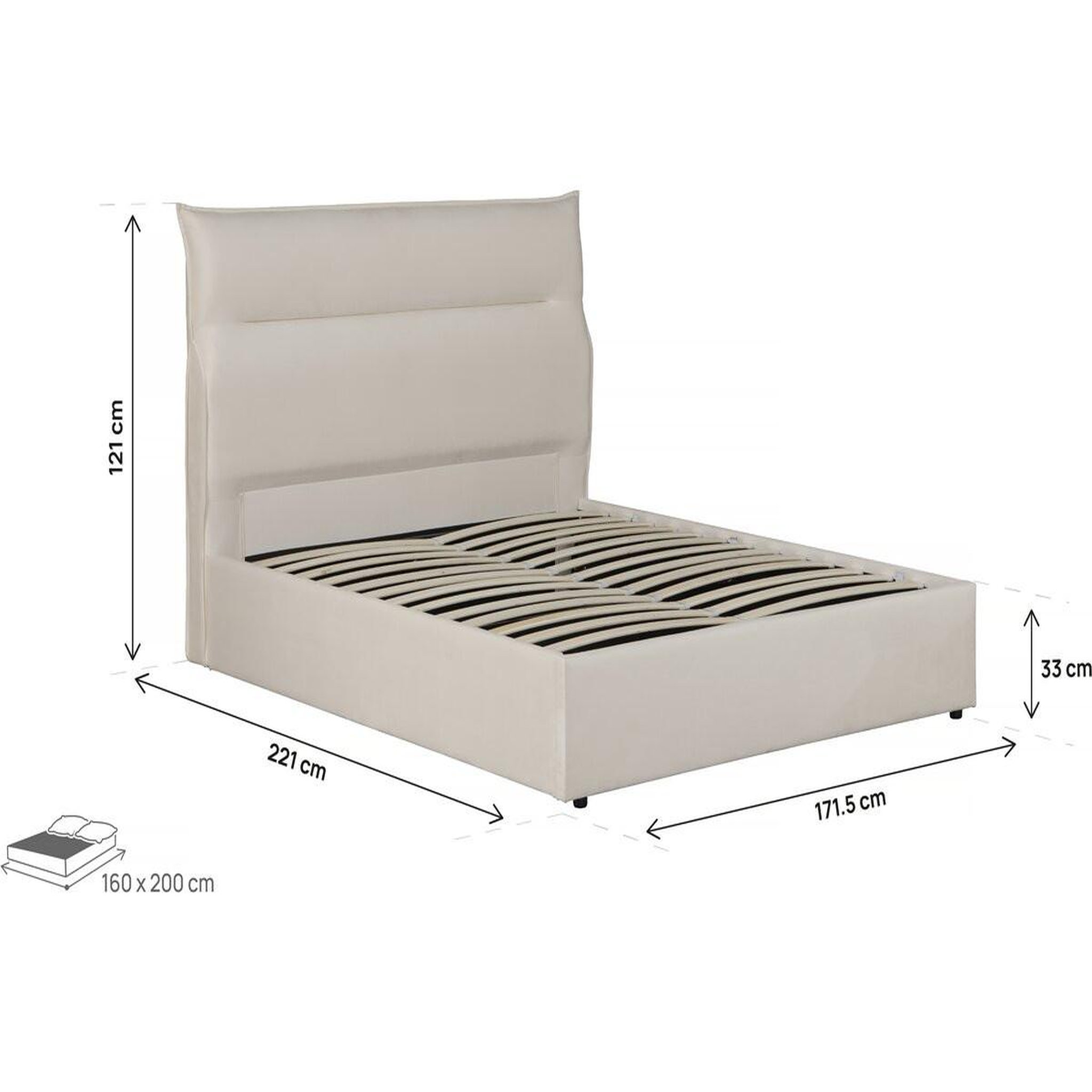 Voir la diapositive 4 : Habitat et Jardin Lit avec coffre de rangement en velours  isola  - 160 x 200 cm - beige