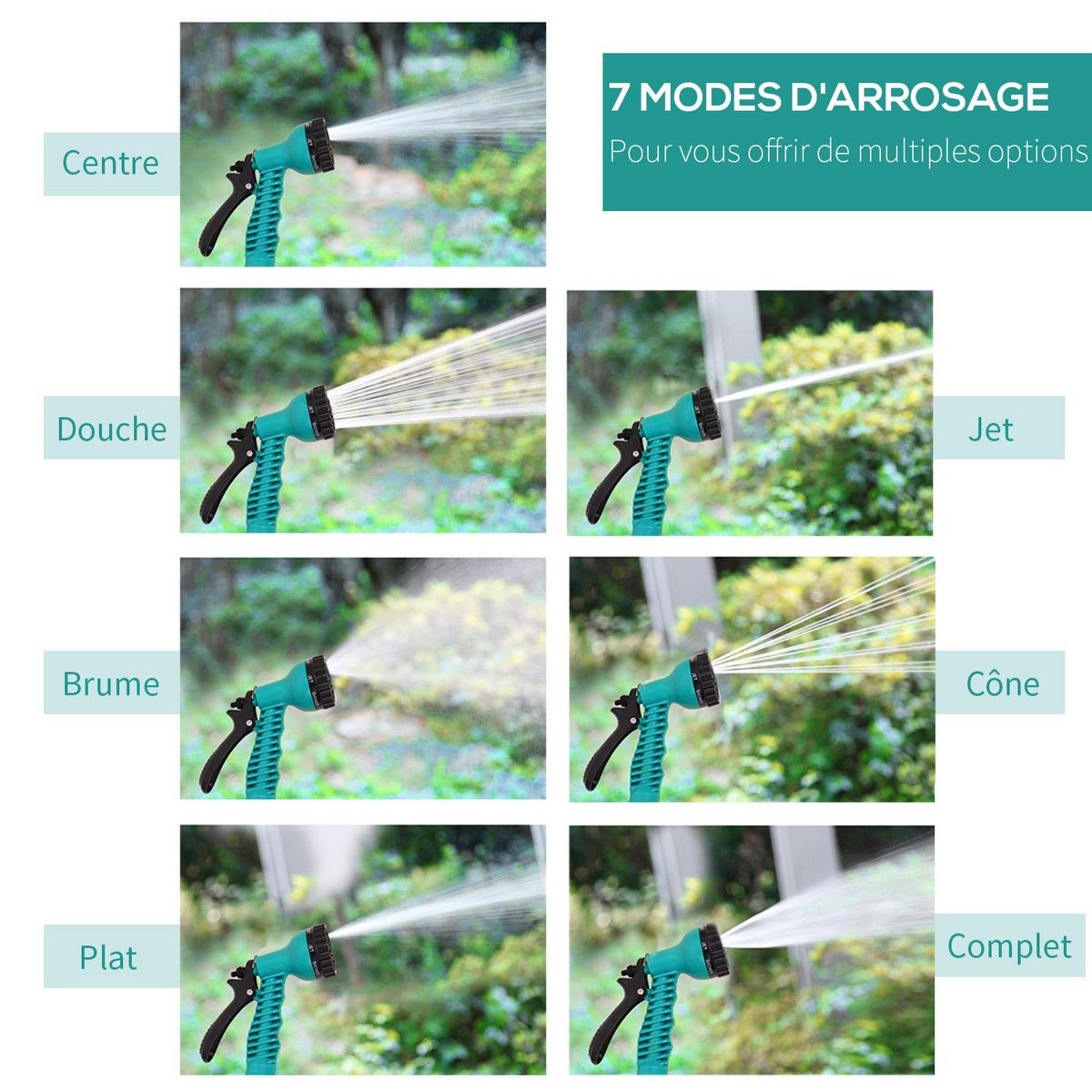 OUTSUNNY Dévidoir mural enrouleur automatique pivotant 180° tuyau 10 + 1 m avec lance arrosage support mural intégré turquoise noir