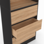Voir la diapositive 6 : ID MARKET Etagère bibliothèque CARLA 3 niveaux 3 tiroirs noir et effet bois H.190 cm
