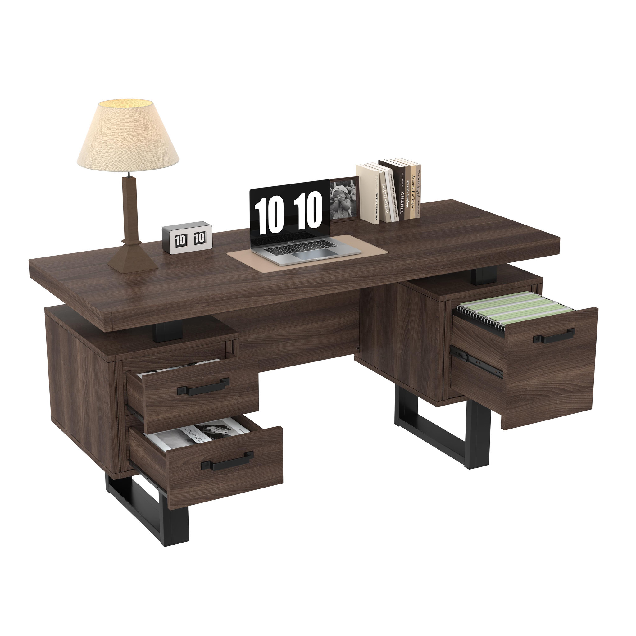 MERAX Bureau 135 cm coloris marron mdf et métal