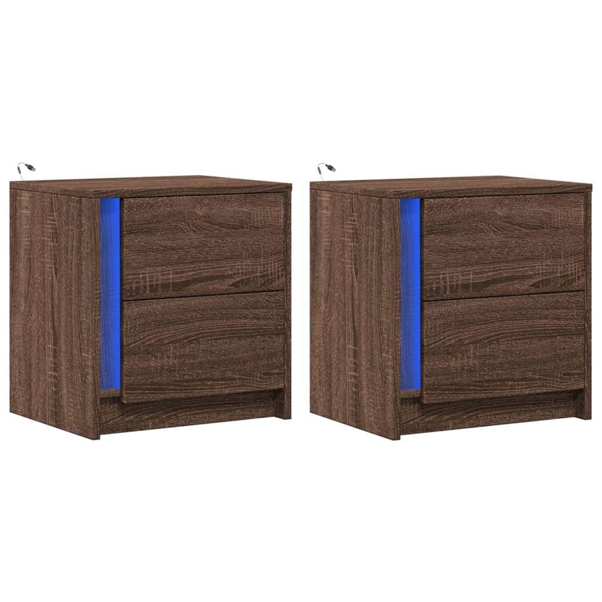 Voir la diapositive 3 : VIDAXL Armoires de chevet et lumieres LED 2 pcs chene marron