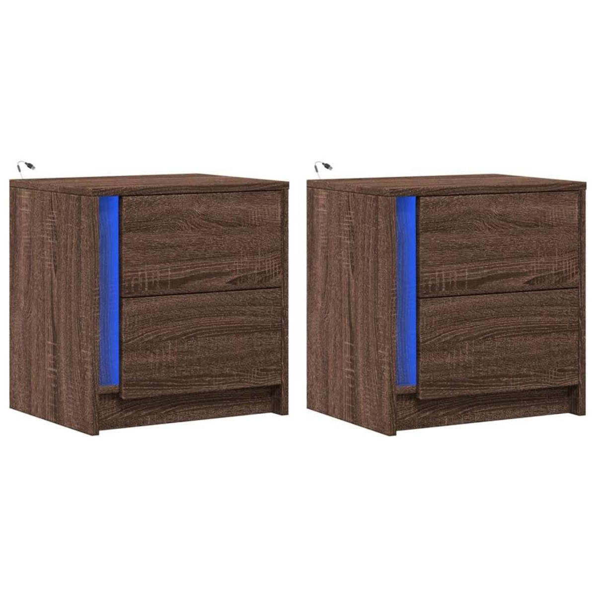 VIDAXL Armoires de chevet et lumieres LED 2 pcs chene marron