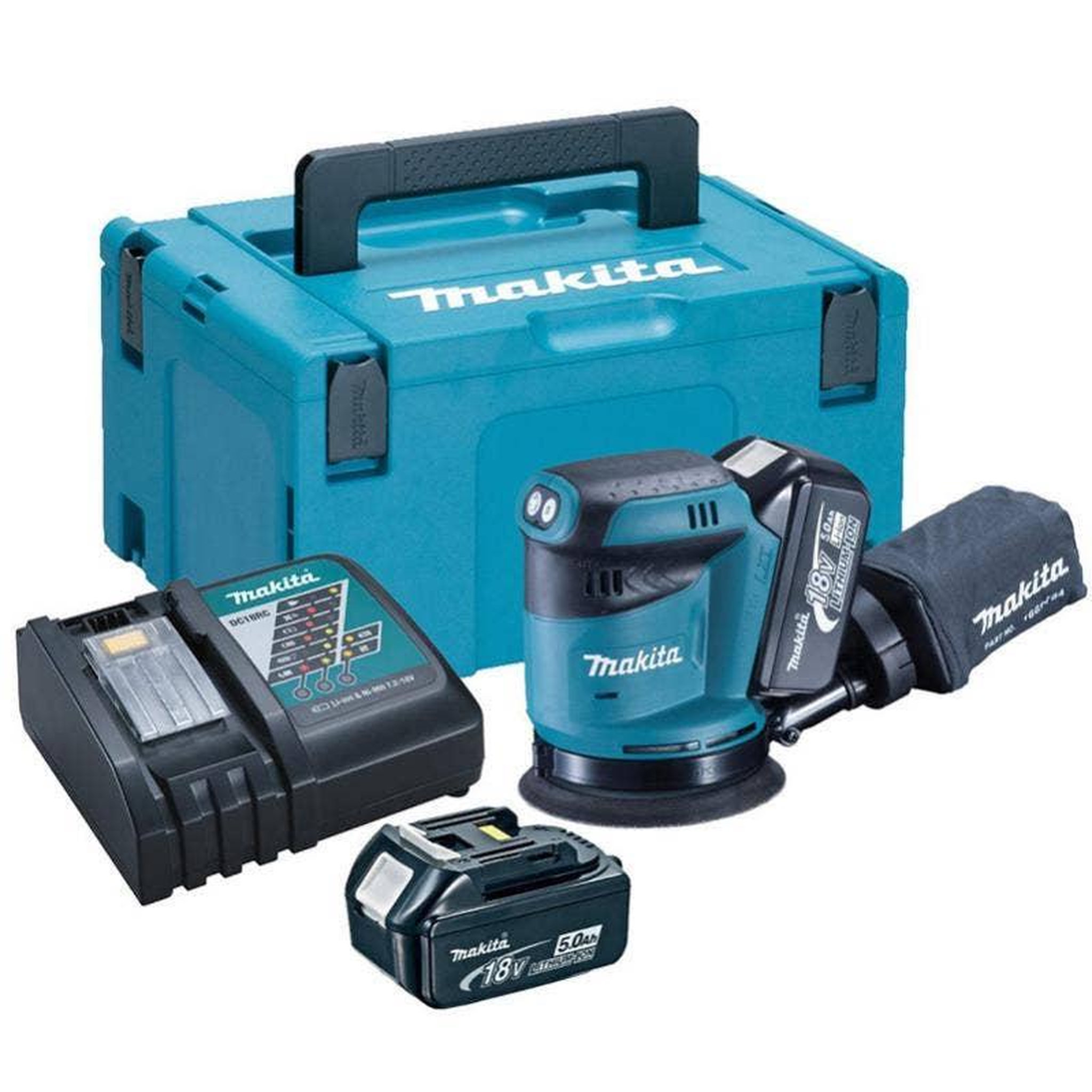 MAKITA Ponceuse excentrique 18v ø125 mm + 2 batteries 5ah + chargeur rapide