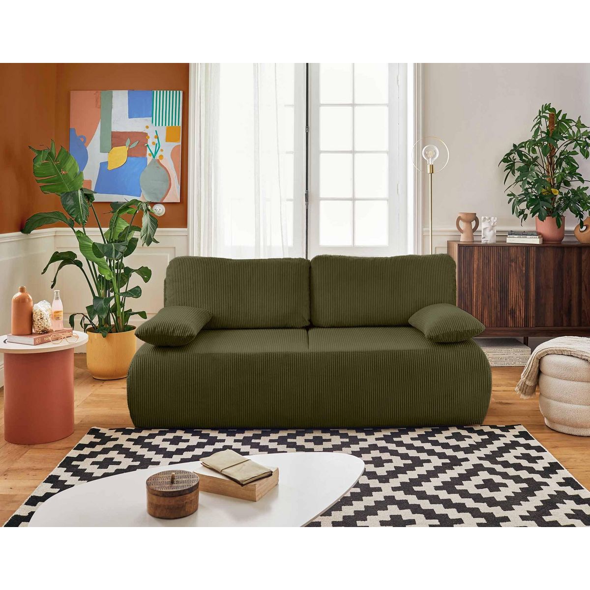 BEST MOBILIER Loutro - canapé 3 places - convertible avec coffre - en velours côtelé