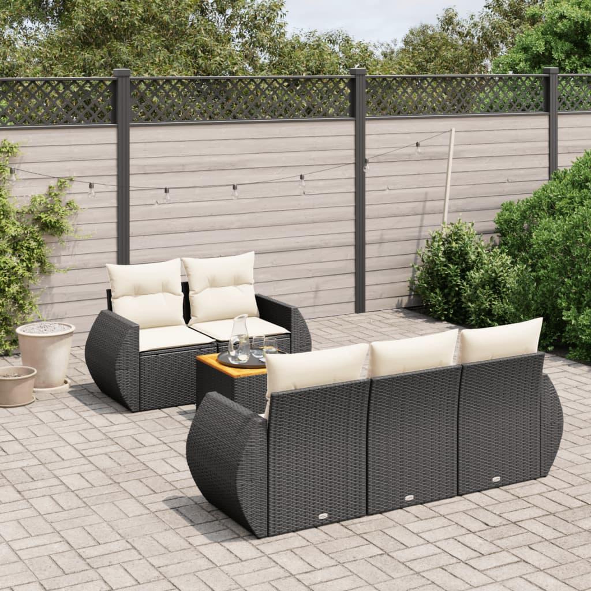 VIDAXL Salon de jardin 6 pcs avec coussins noir resine tressee