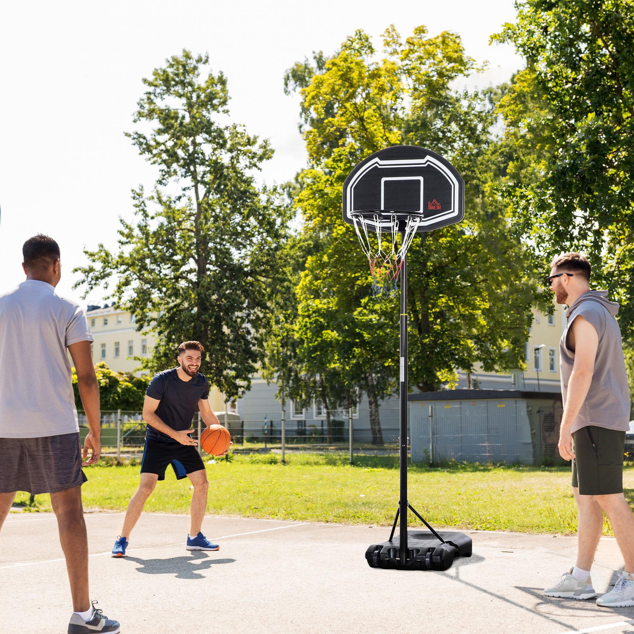Voir la diapositive 4 : HOMCOM Panier de basketball sur pied hauteur réglable h.197-254 cm lestage roulettes noir blanc