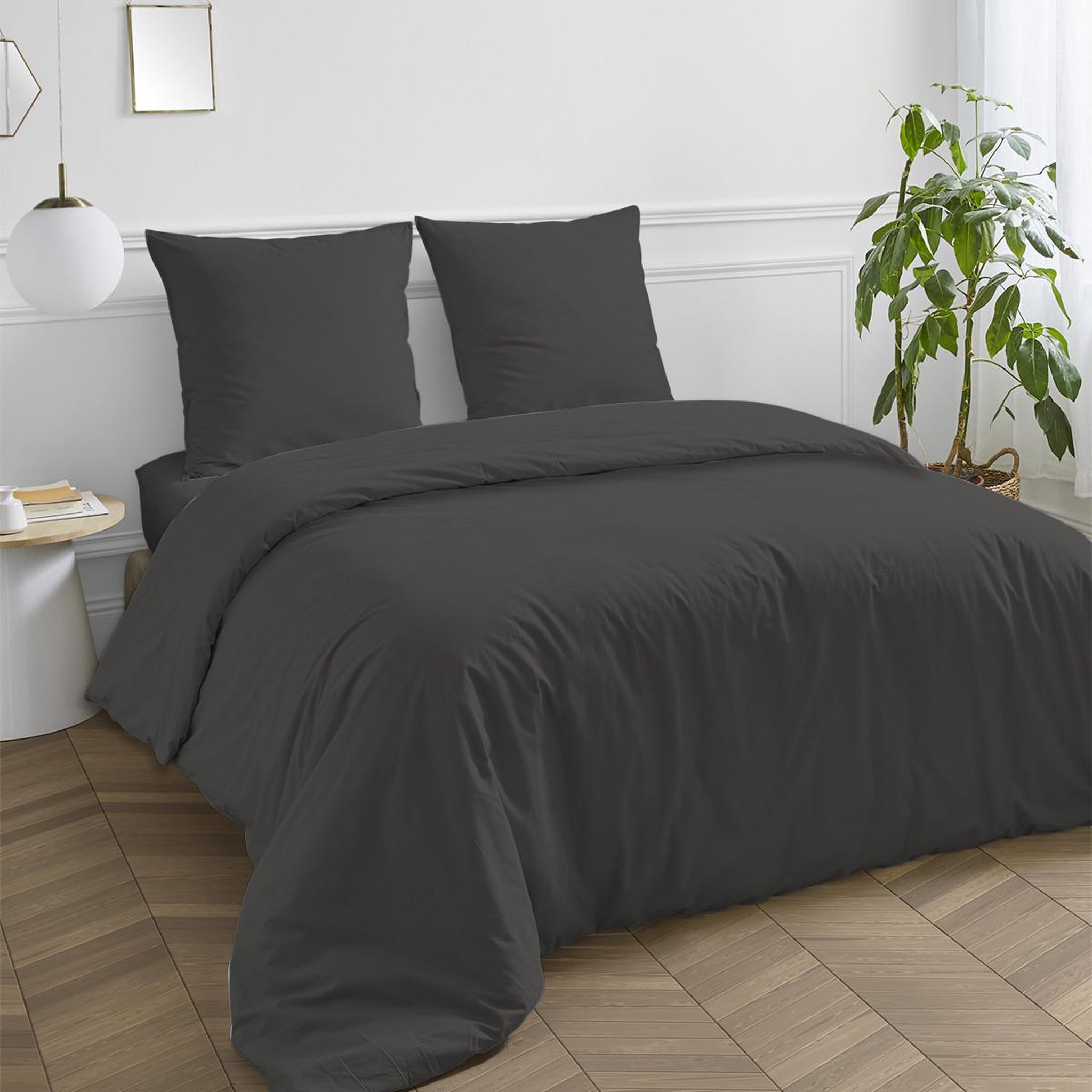 Voir la diapositive 3 : FUTURE HOME Taie traversin en coton 57 fils unie gris souris gris 85x185cm