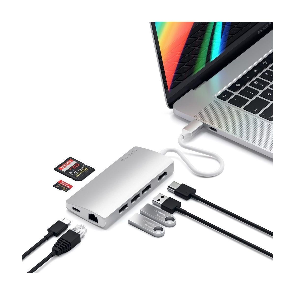 SATECHI Adaptateur HDMI USB-C Multi-Port 4K Ethernet siver