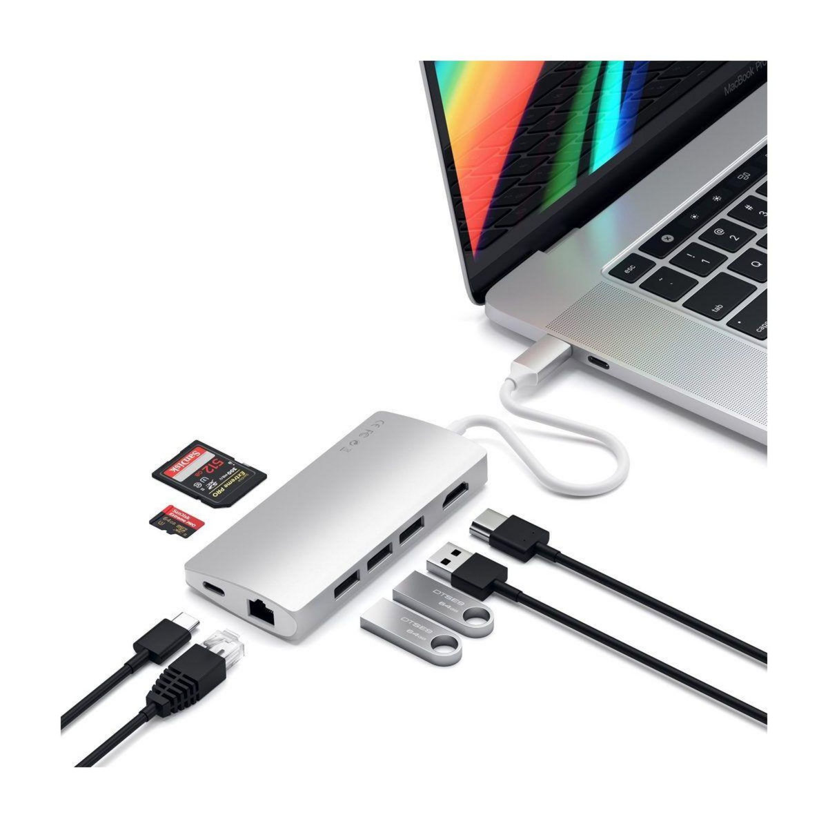 SATECHI Adaptateur HDMI USB-C Multi-Port 4K Ethernet siver