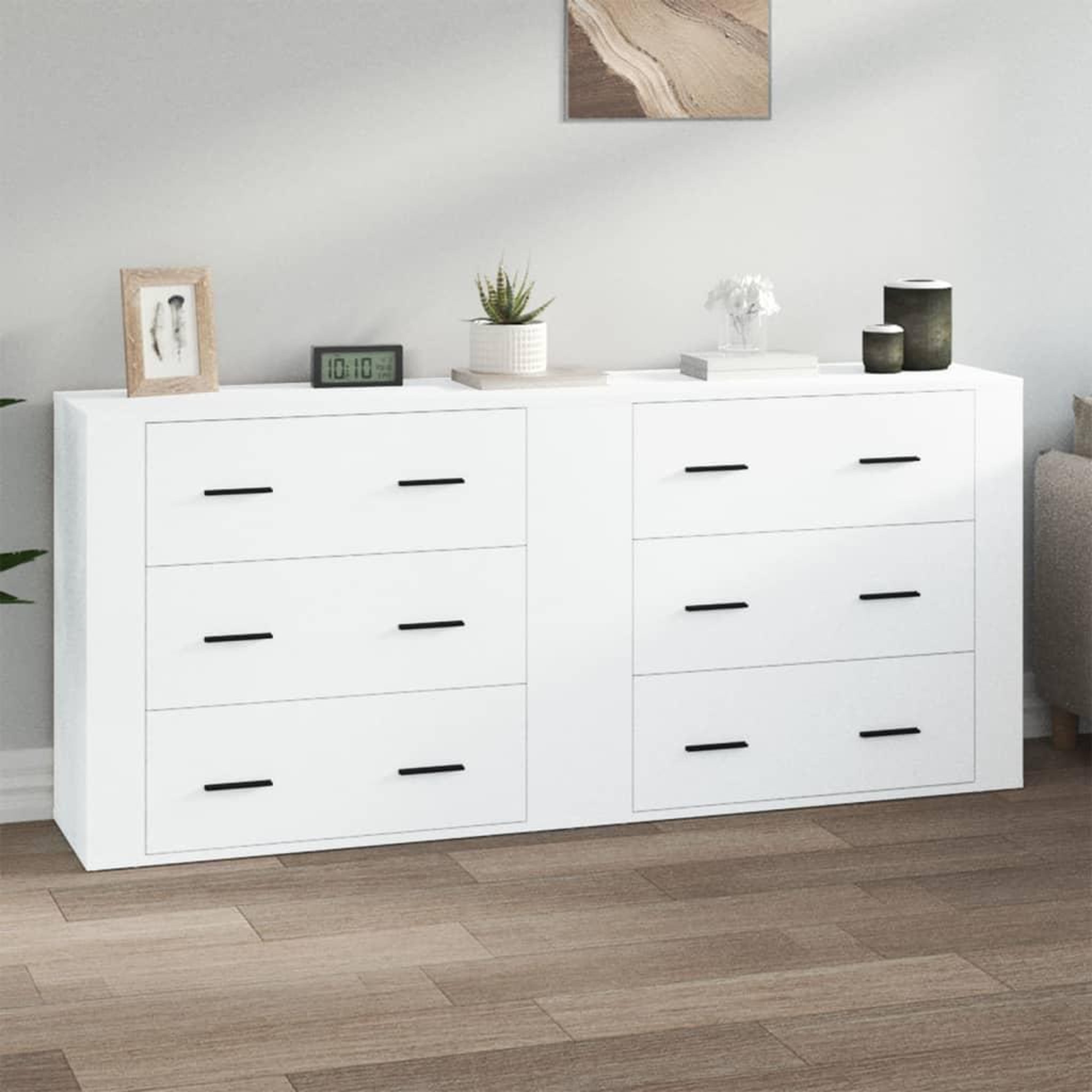 Voir la diapositive 1 : VIDAXL Buffets 2 pcs blanc bois d'ingenierie
