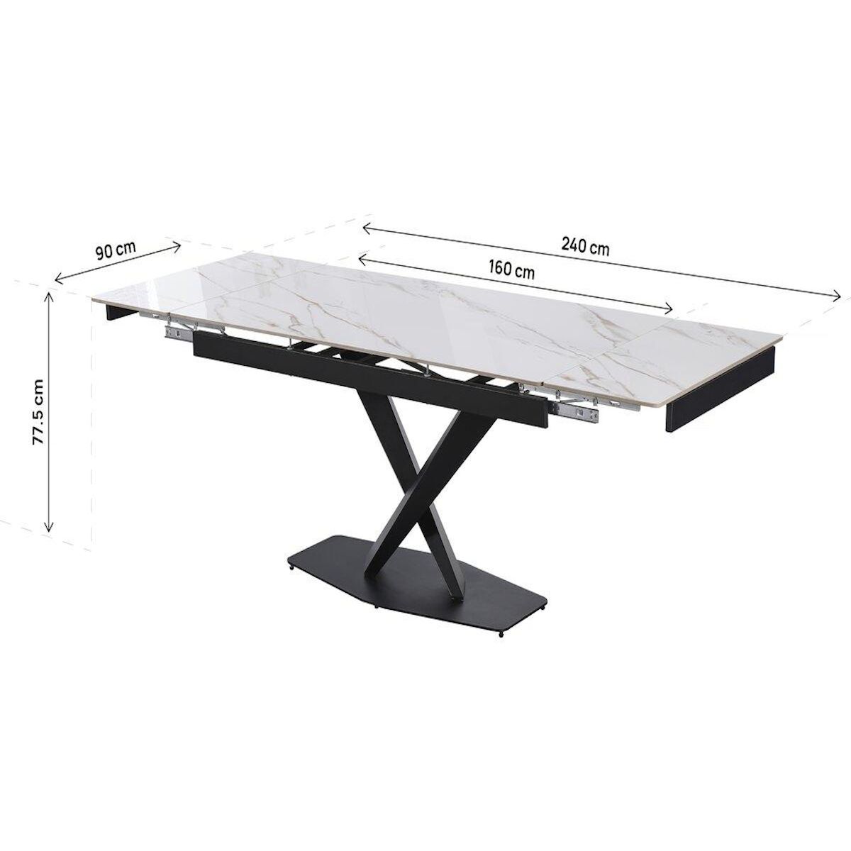 Habitat et Jardin Table à manger extensible en céramique 6 à 10 personnes   Silence  - Blanc marbré gold