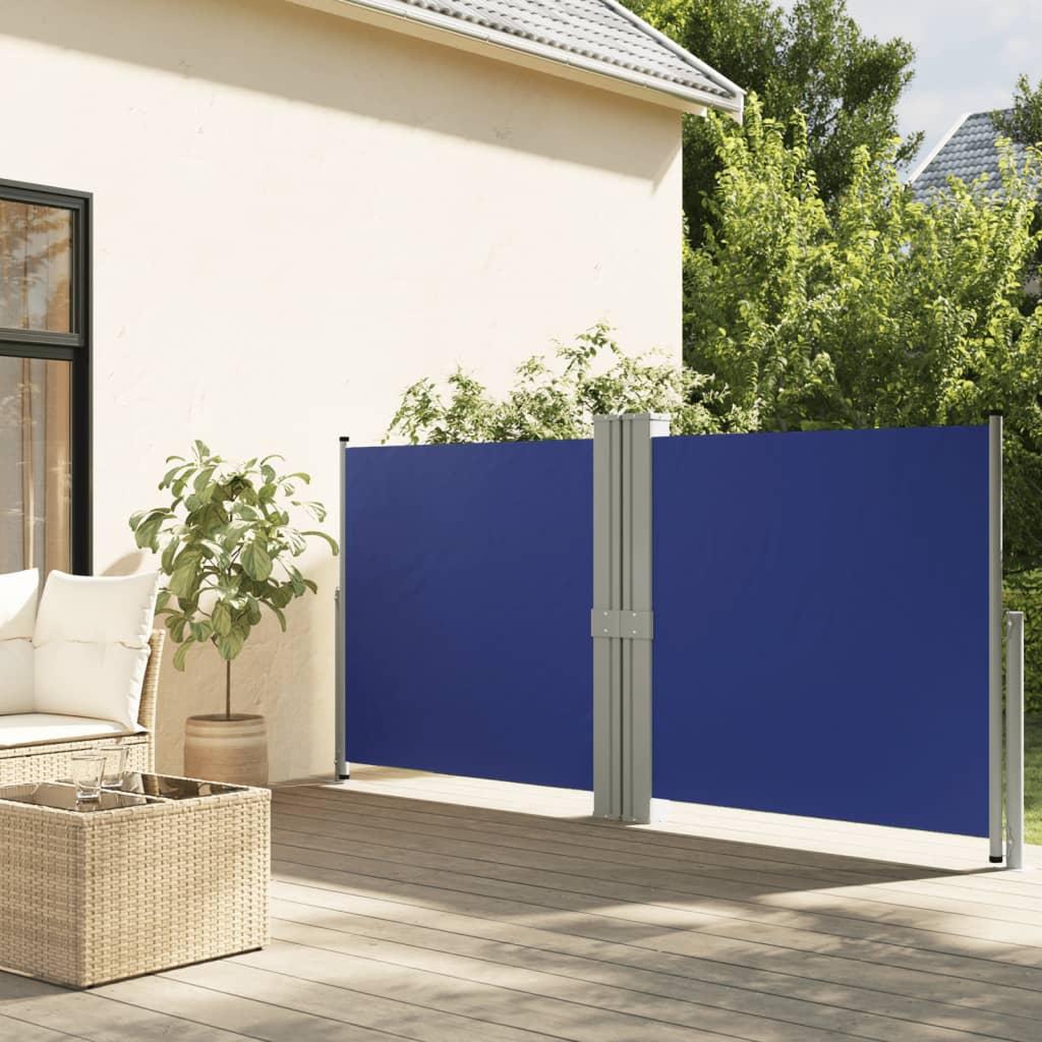Voir la diapositive 1 : VIDAXL Auvent lateral retractable Bleu 140x1200 cm