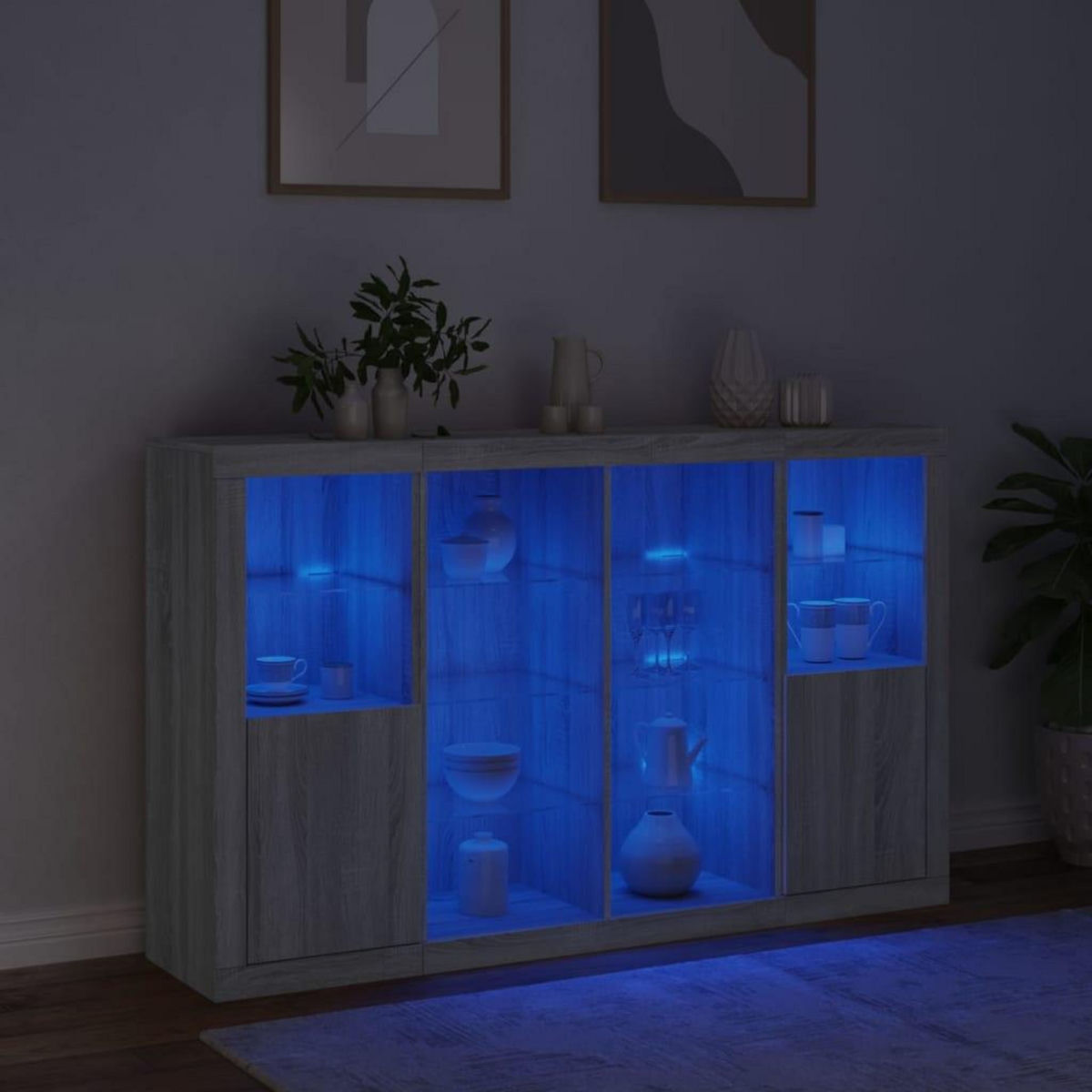 VIDAXL Buffets avec lumieres LED 3 pcs sonoma gris bois d'ingenierie