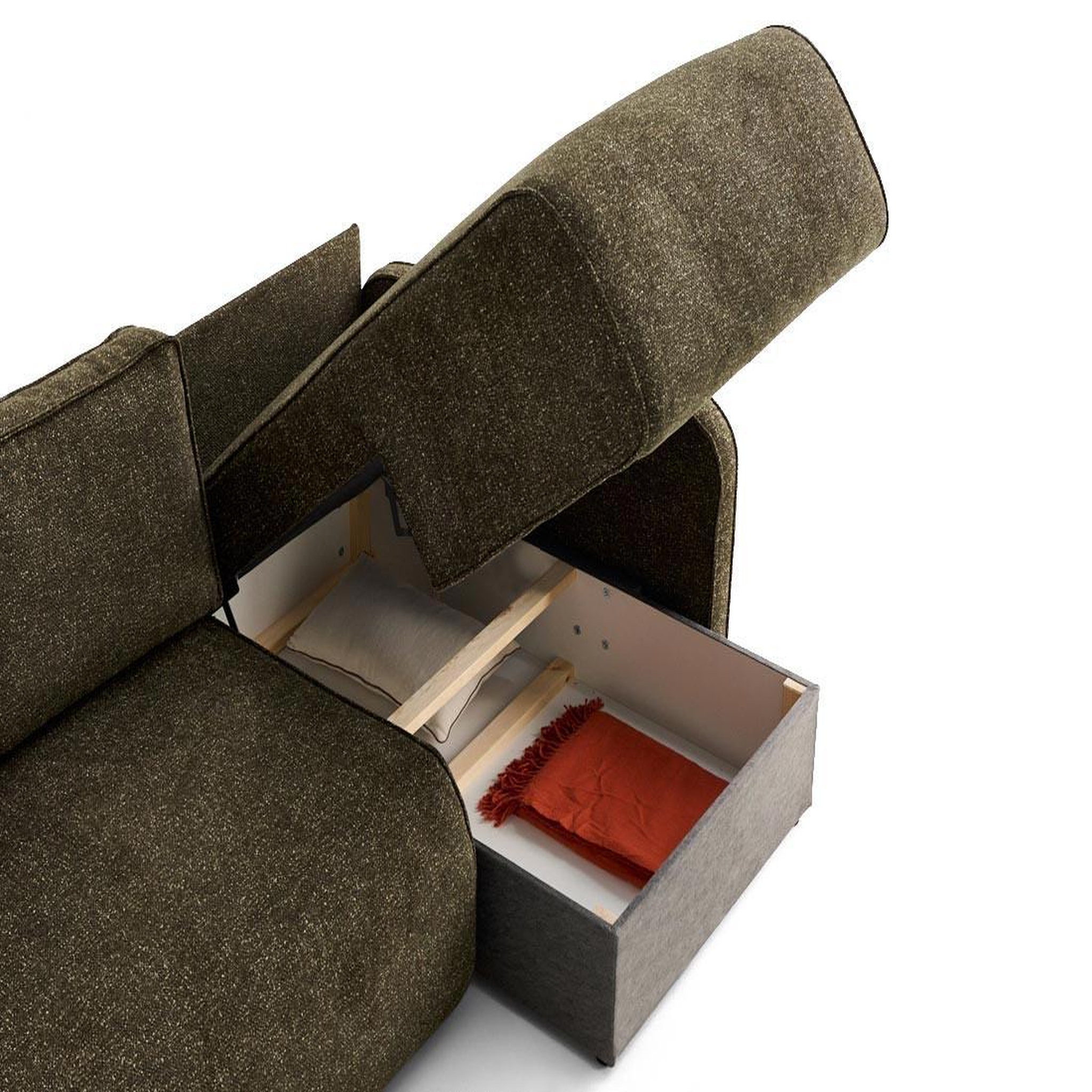Voir la diapositive 2 : LISA DESIGN Apolline - canapé d'angle réversible 4 places convertible avec coffres en tissu moucheté