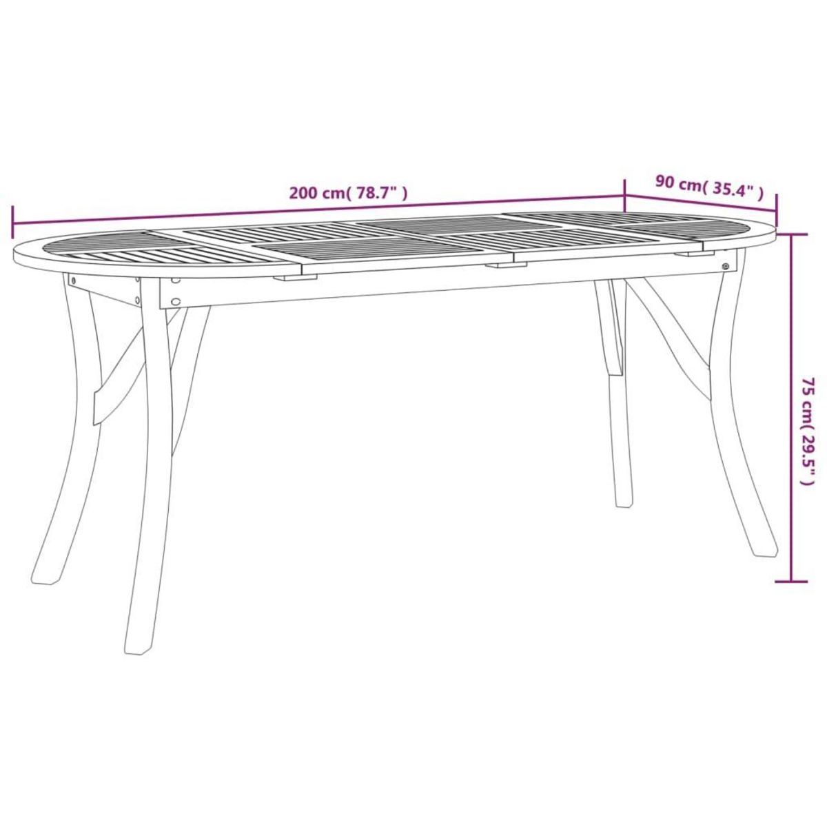 VIDAXL Table de jardin 200x90x75 cm Bois d'acacia solide