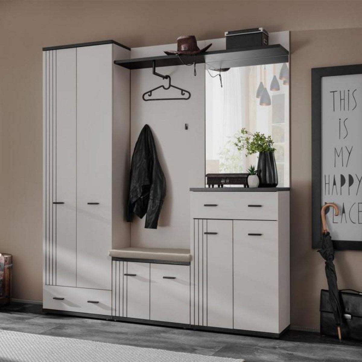 Paris Prix Ensemble Vestiaire 5P  Hugo  180cm Gris & Noir