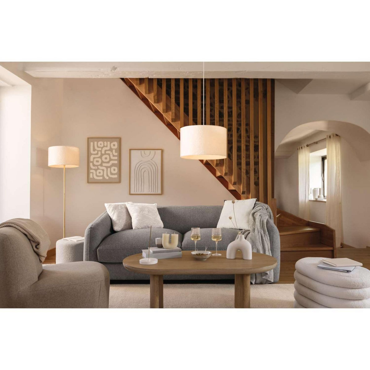 ATMOSPHERA Lampadaire droit en bouclette - H. 150 cm - Or