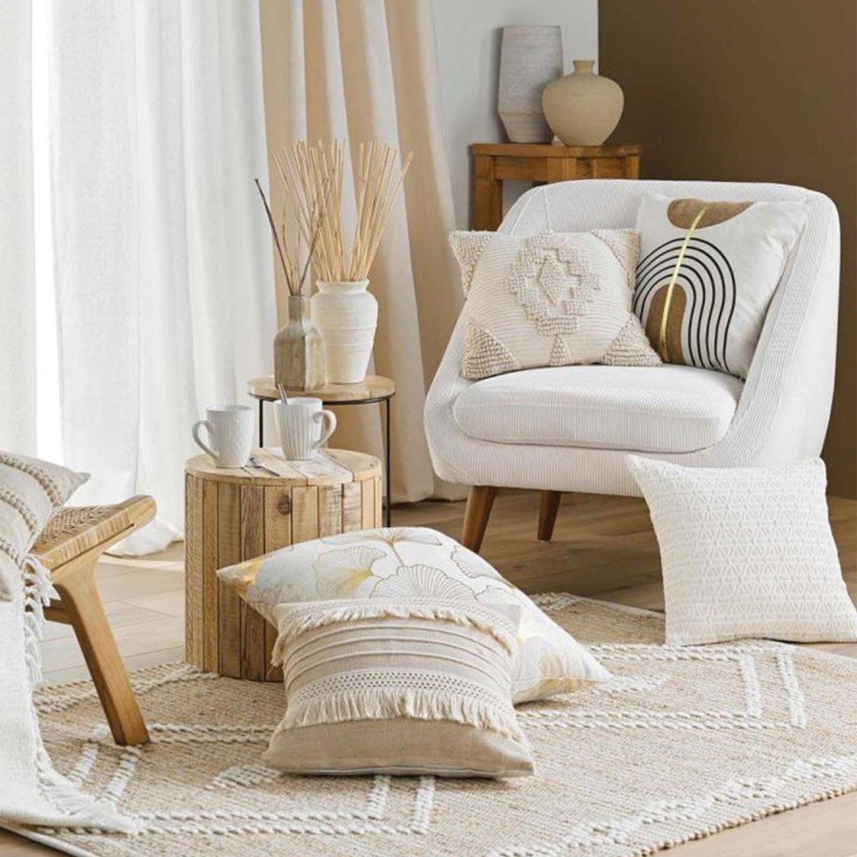 Paris Prix Coussin Déco Imprimé  Spyro  45x45cm Naturel