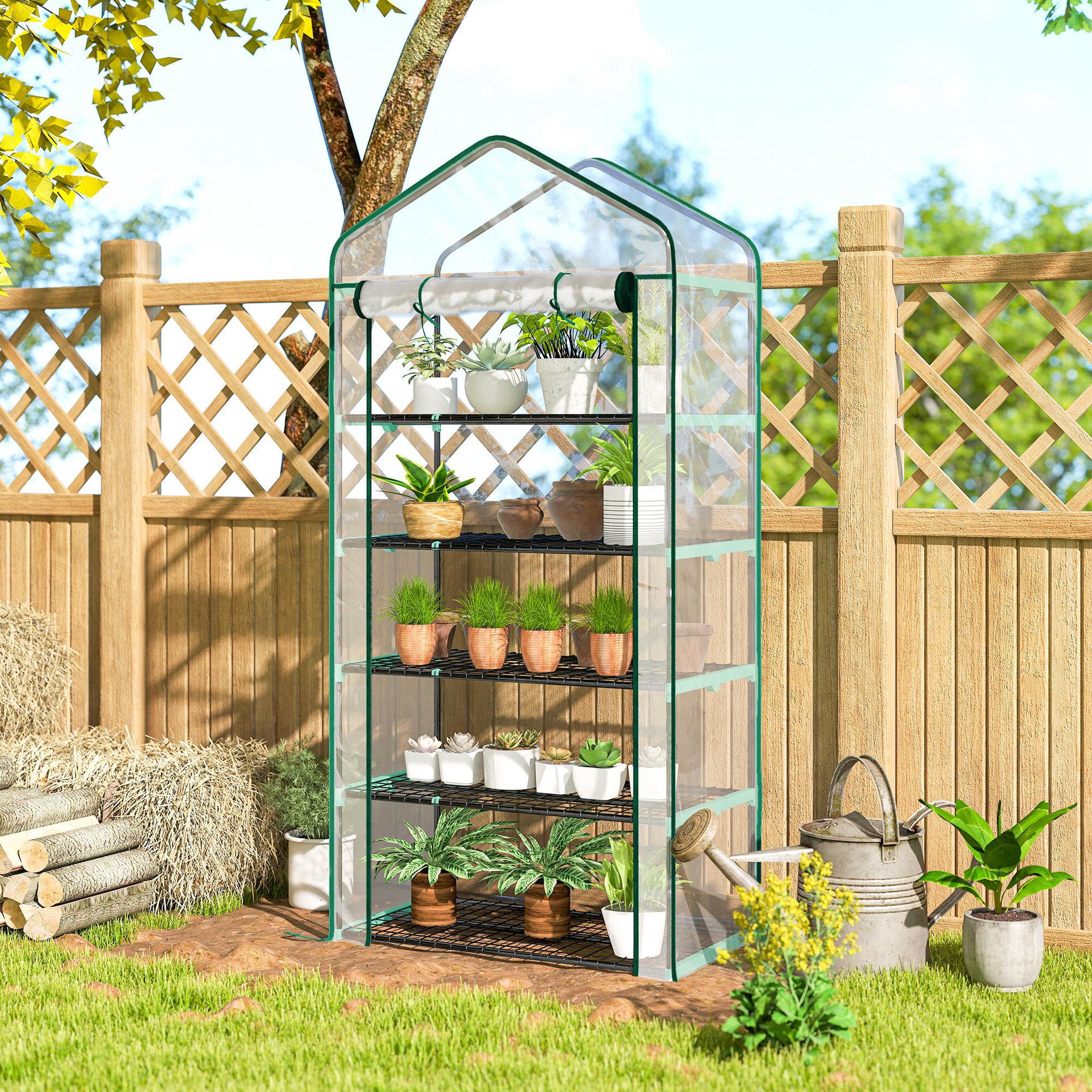 Voir la diapositive 4 : OUTSUNNY Serre de jardin balcon 5 niveaux porte acier pe transparent