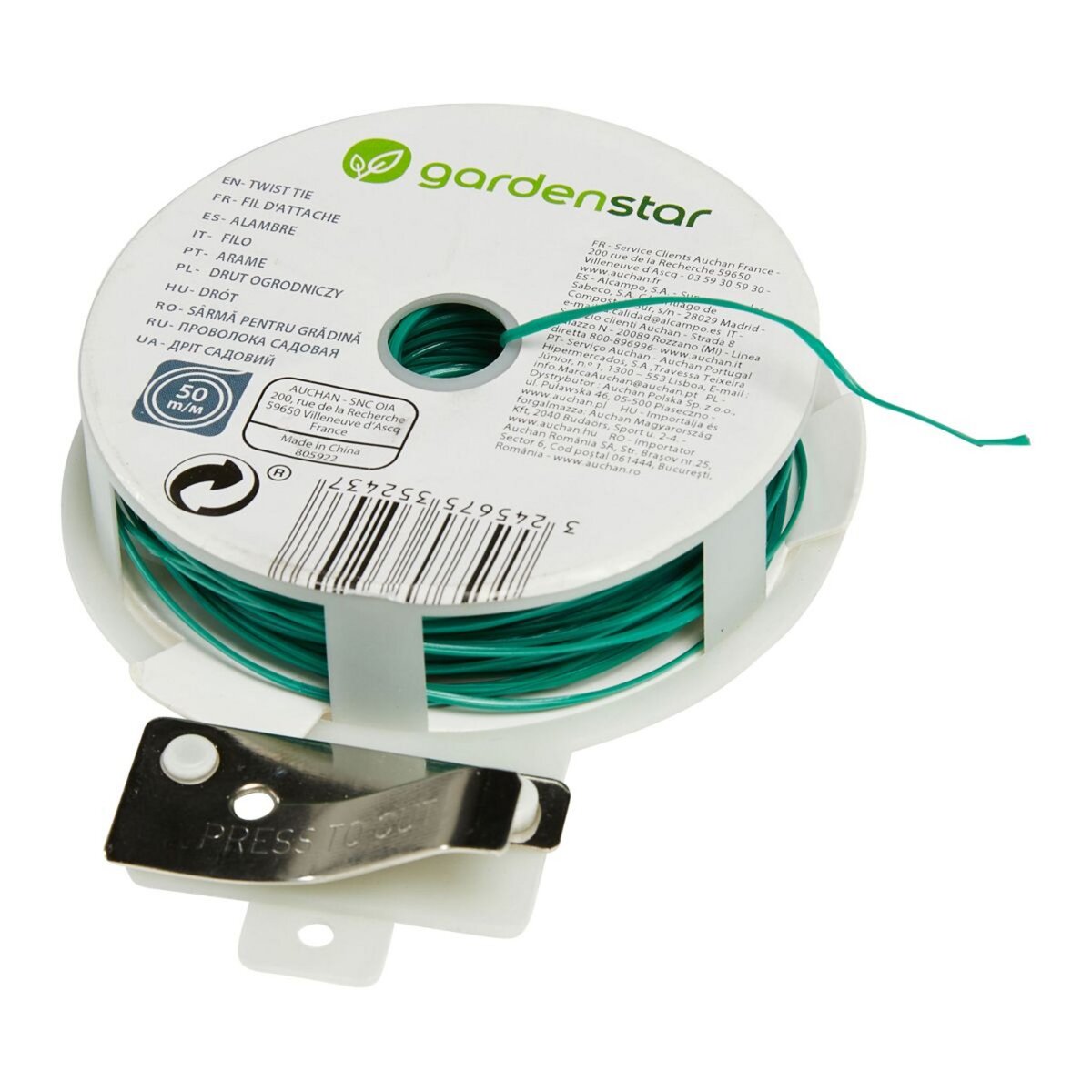 GARDENSTAR Distributeur de fil en acier vert avec cutter intégré - 50 m