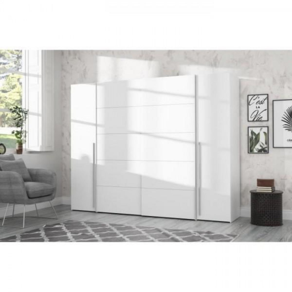 MARKET24 Armoire - Blanc mat - 2 portes battantes + 2 portes coulissantes - L 270,3 x P 61,2 x H 210 cm - NARAGO