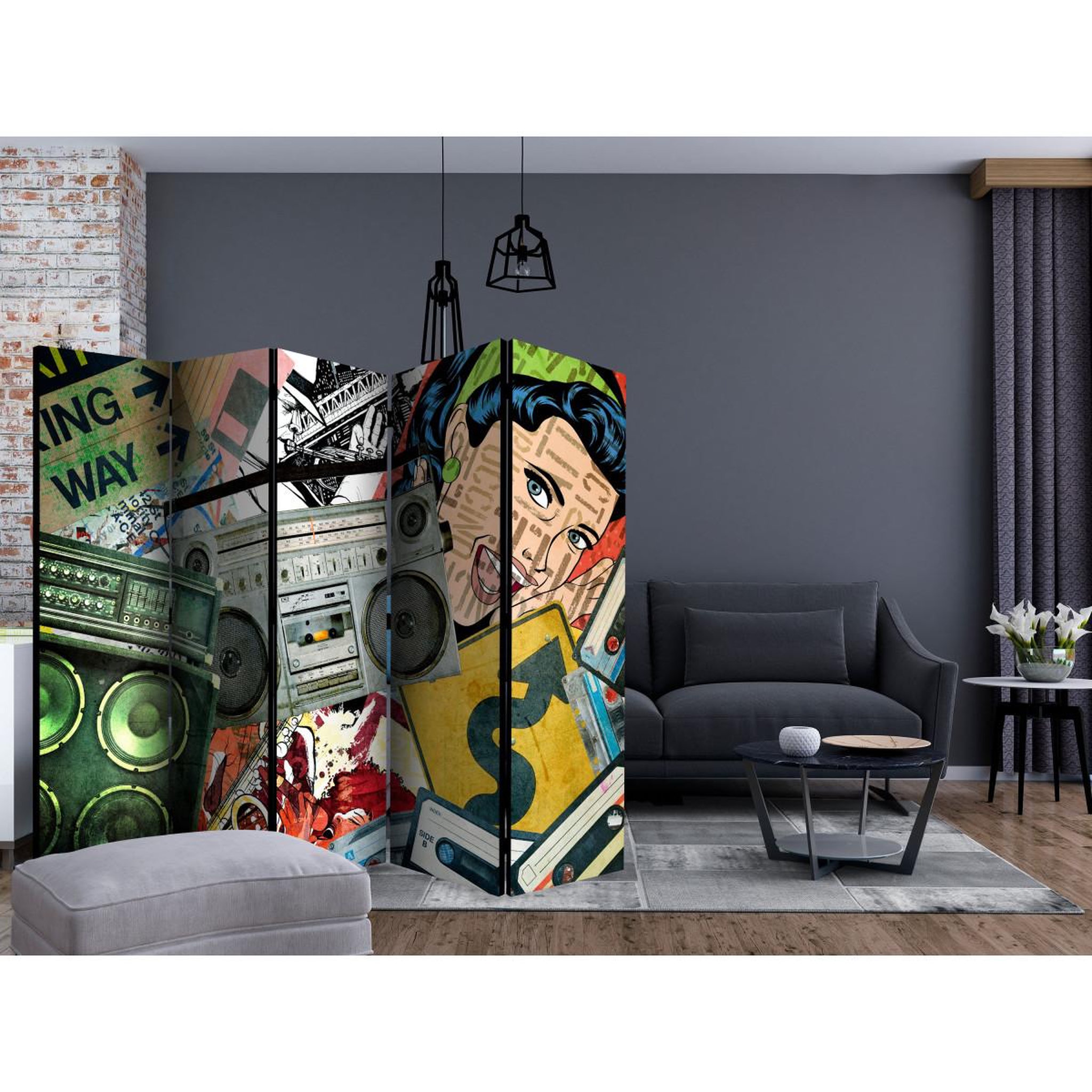 Voir la diapositive 2 : Paris Prix Paravent 5 volets  graffiti girl  172x225cm