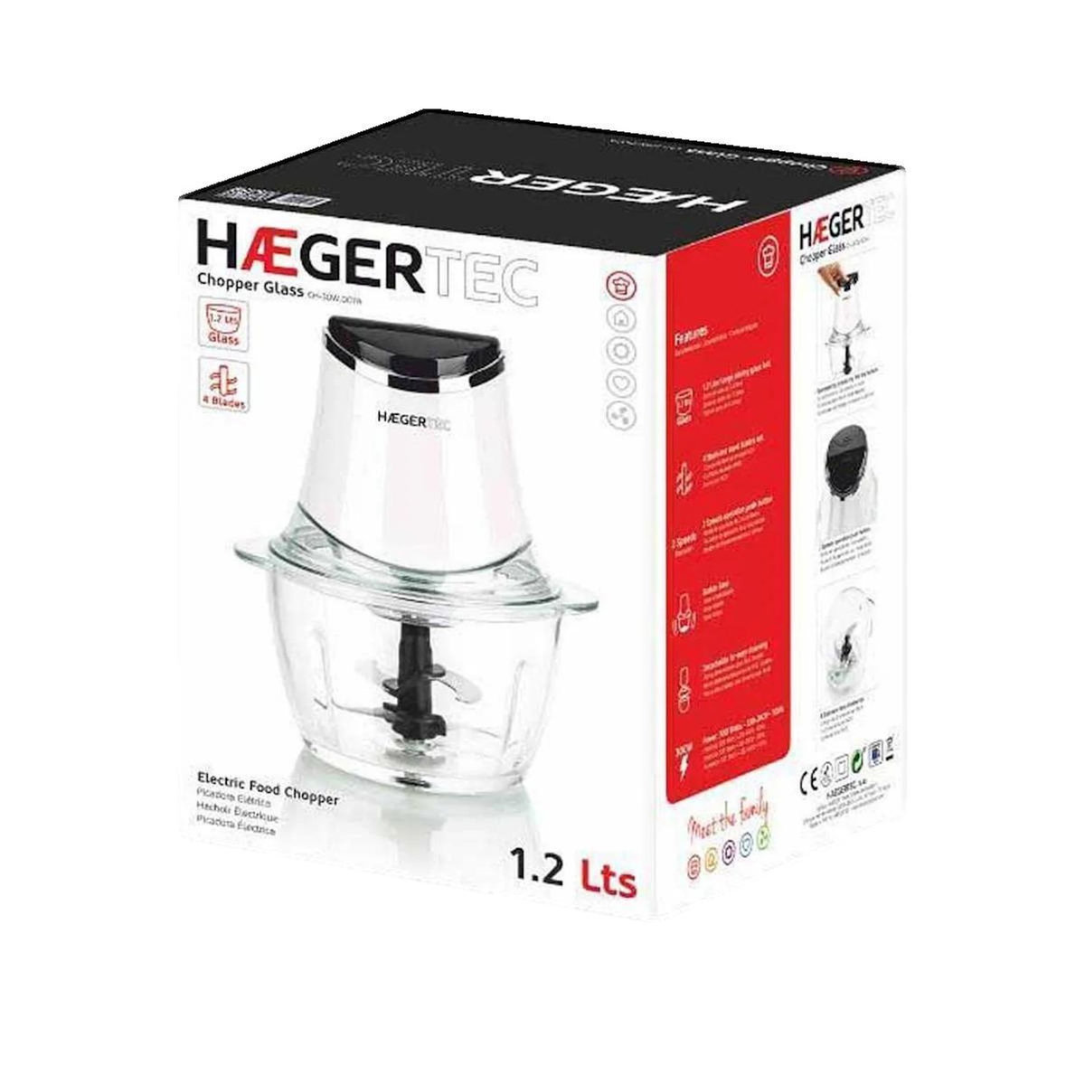 HAGER Hachoir Haeger CH-30W.007A avec bol en verre 1,2 L