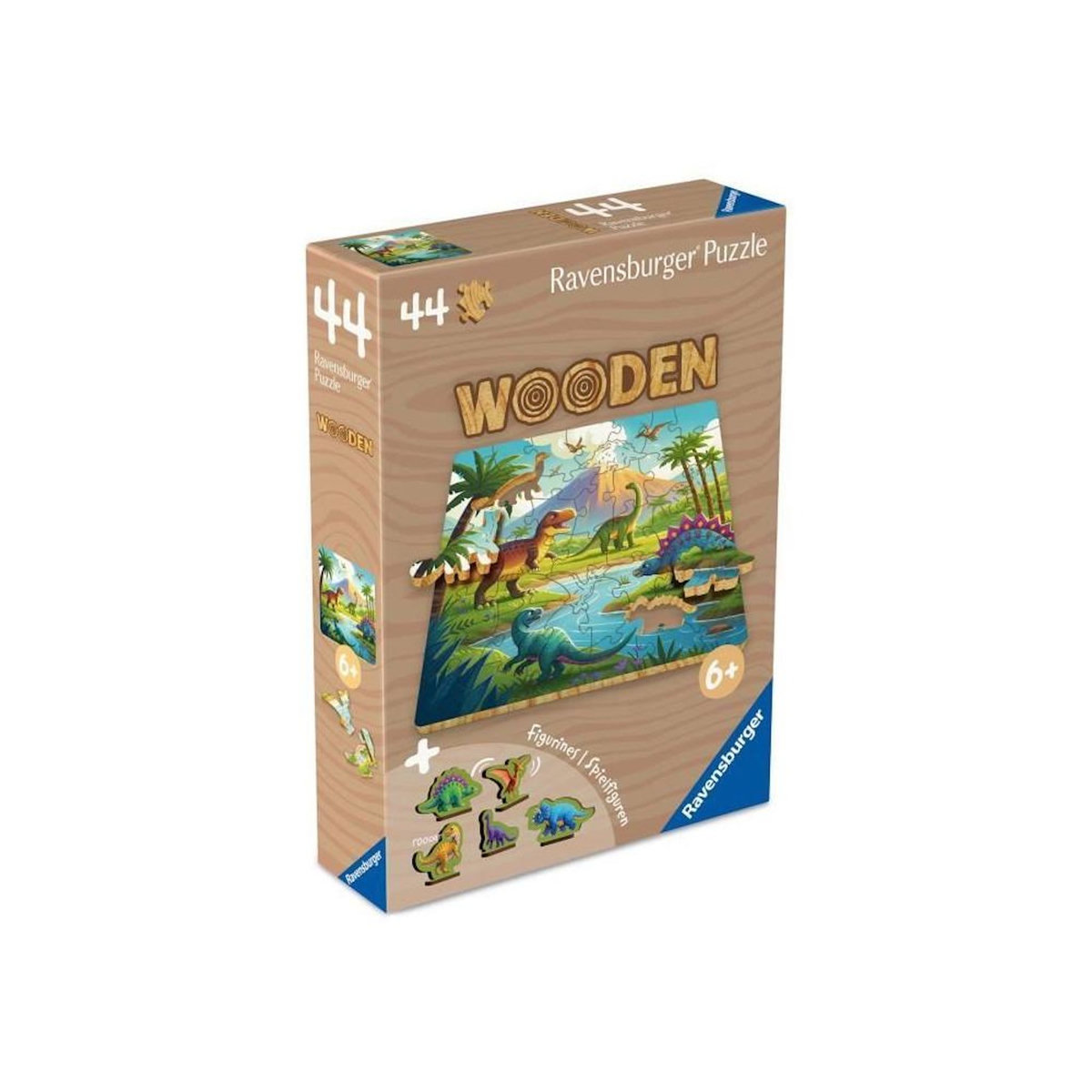 RAVENSBURGER Puzzle en bois enfant – Les dinosaures – 44 pièces – Jouet éducatif