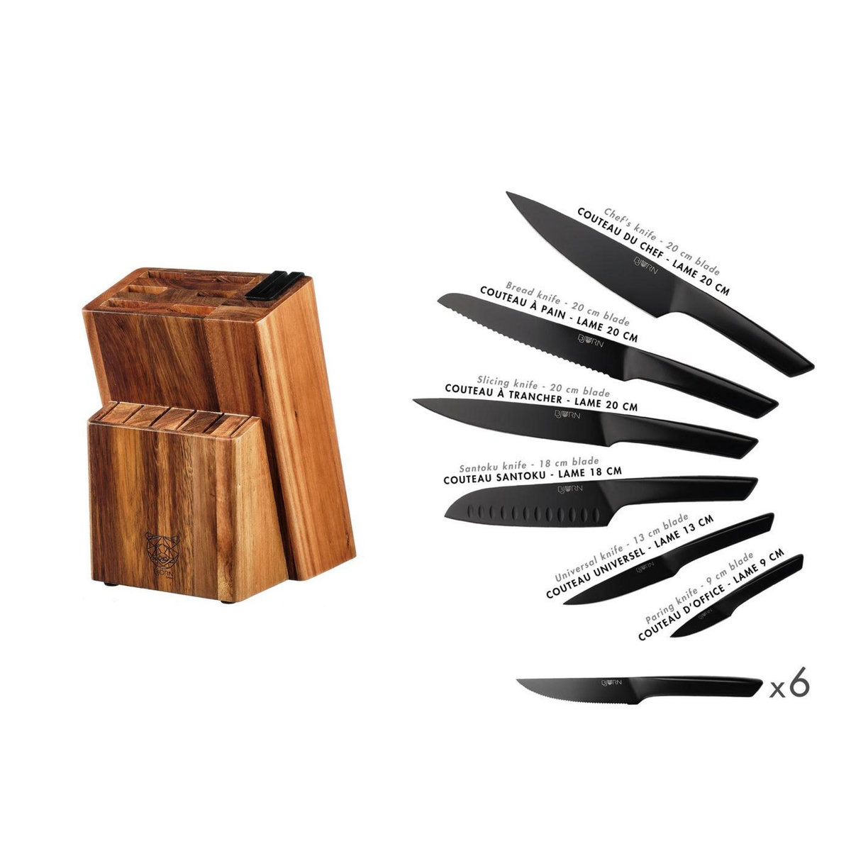 BJORN Bloc couteaux de cuisine et couteaux à steak JENSEN LOVIISA - 14 pièces