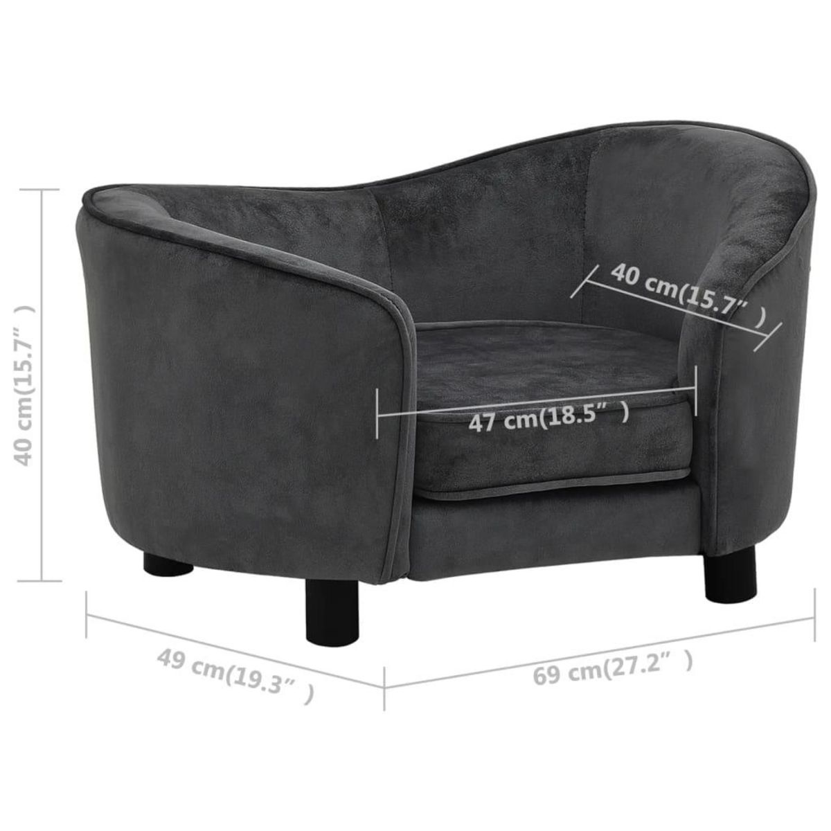 VIDAXL Canape pour chien Gris fonce 69x49x40 cm Peluche