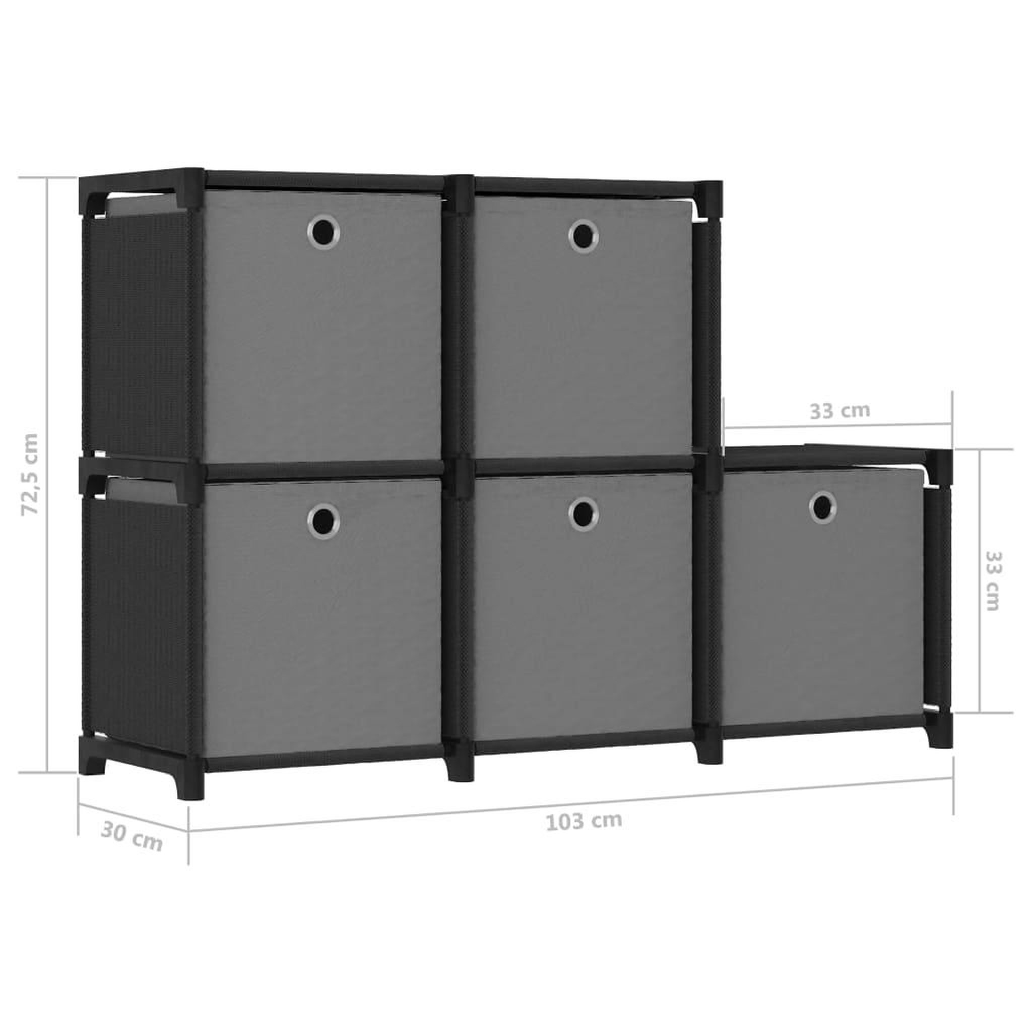 Voir la diapositive 6 : VIDAXL Etagere d'affichage 5 cubes et boîtes Noir 103x30x72,5 cm Tissu