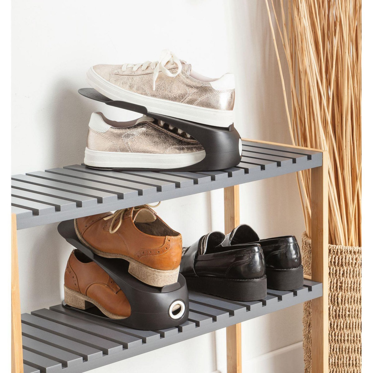 FIVE Range chaussures 3 étagères en bambou et MDF - Gris