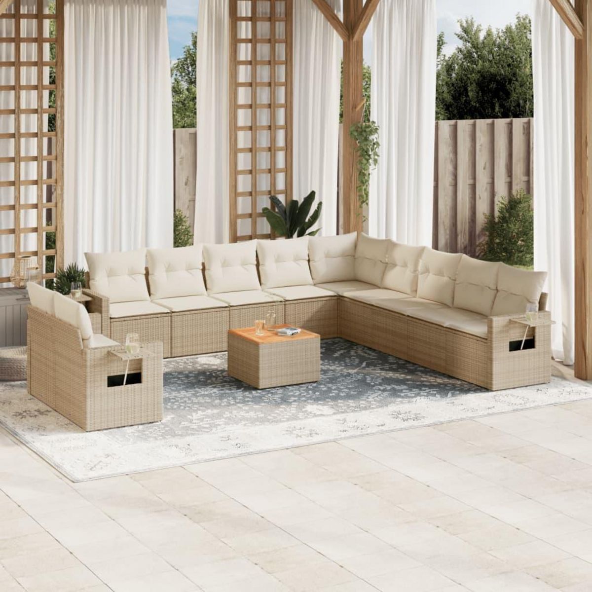 VIDAXL Salon de jardin avec coussins 12 pcs beige resine tressee