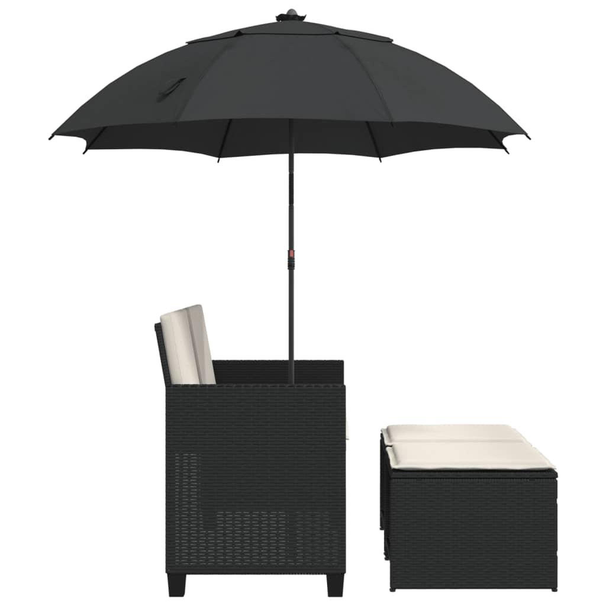 Voir la diapositive 5 : VIDAXL Canape de jardin 2 places avec parasol et tabourets noir rotin
