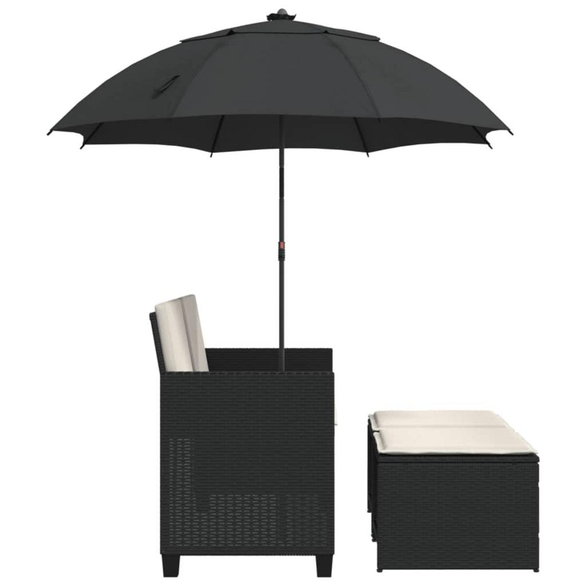VIDAXL Canape de jardin 2 places avec parasol et tabourets noir rotin