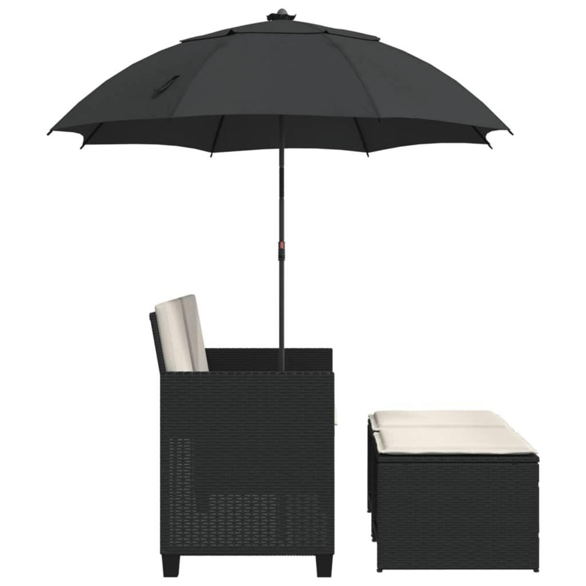 VIDAXL Canape de jardin 2 places avec parasol et tabourets noir rotin