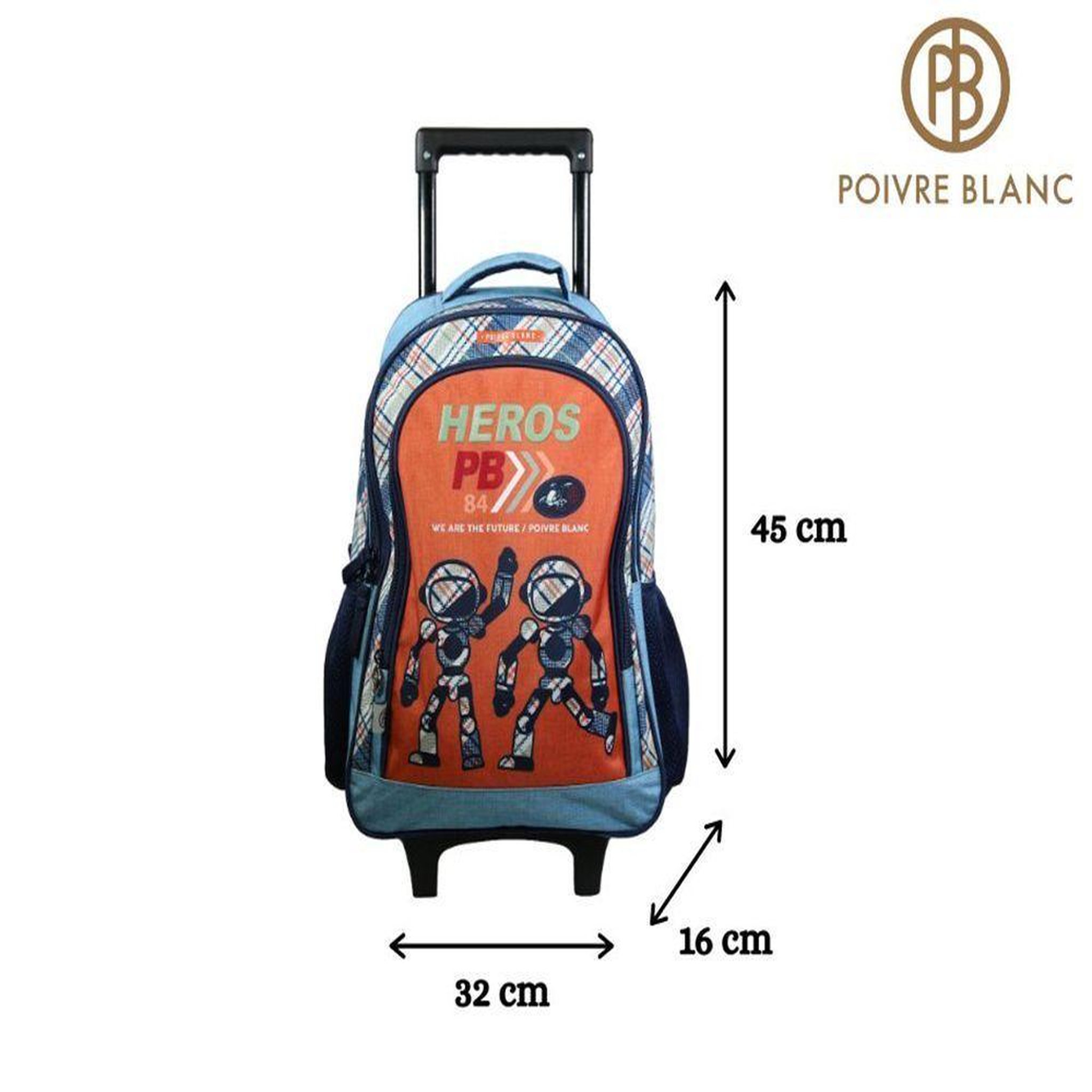 Voir la diapositive 6 : Bagtrotter BAGTROTTER Sac à dos à roulettes Poivre Blanc Robots Orange