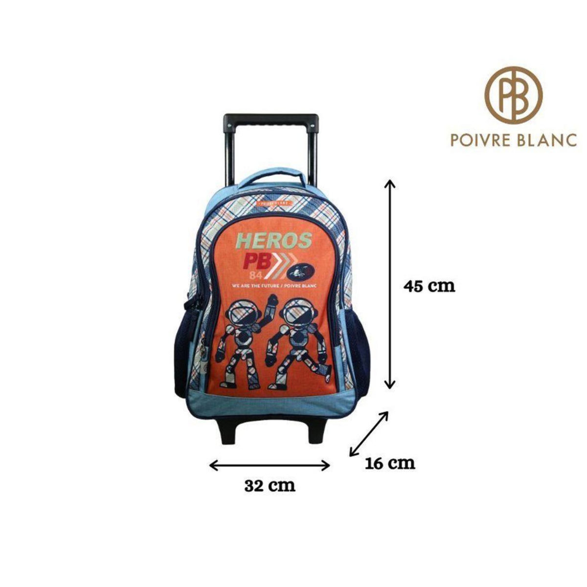 Bagtrotter BAGTROTTER Sac à dos à roulettes Poivre Blanc Robots Orange