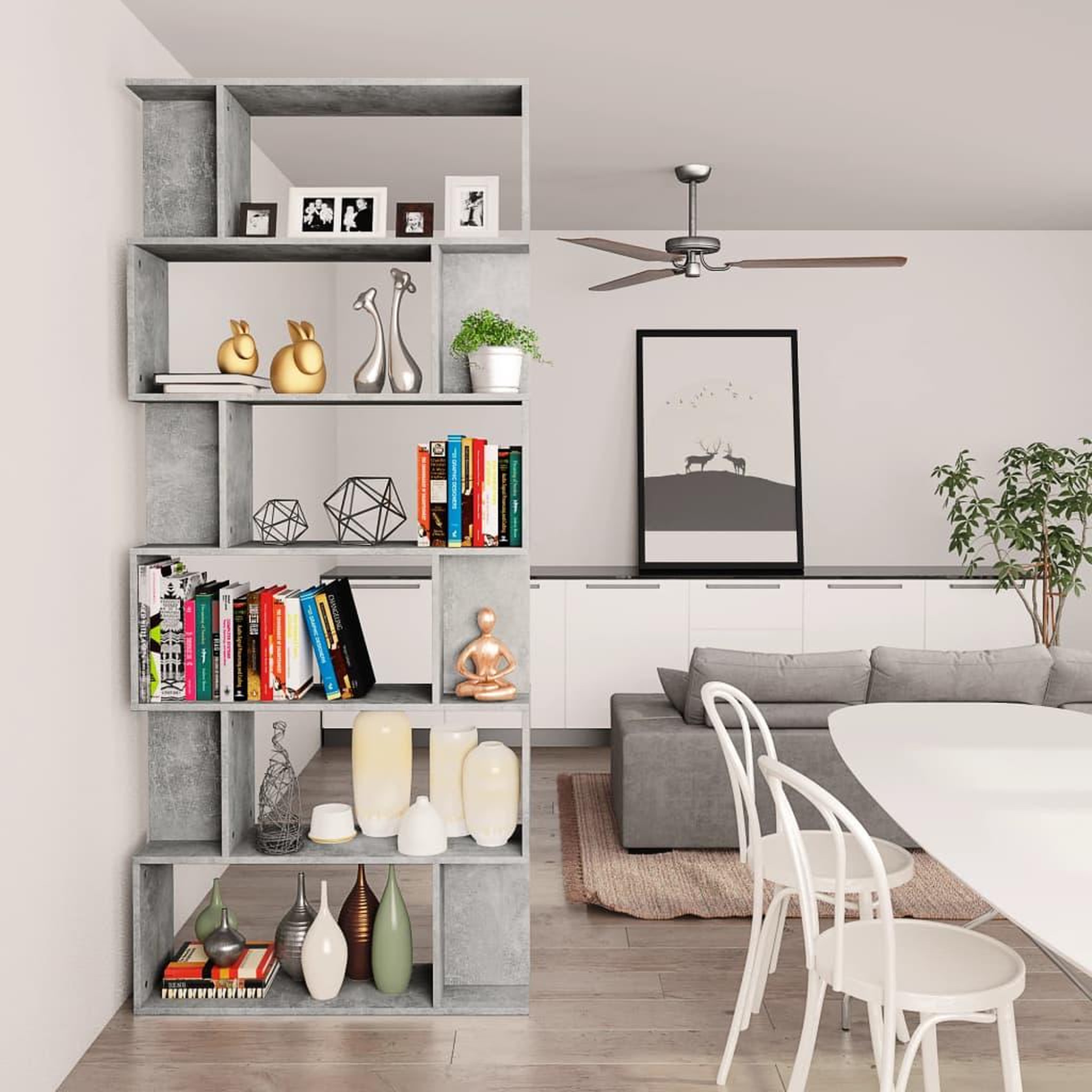 Voir la diapositive 4 : VIDAXL Bibliotheque/Separateur de piece Gris beton Bois d'ingenierie