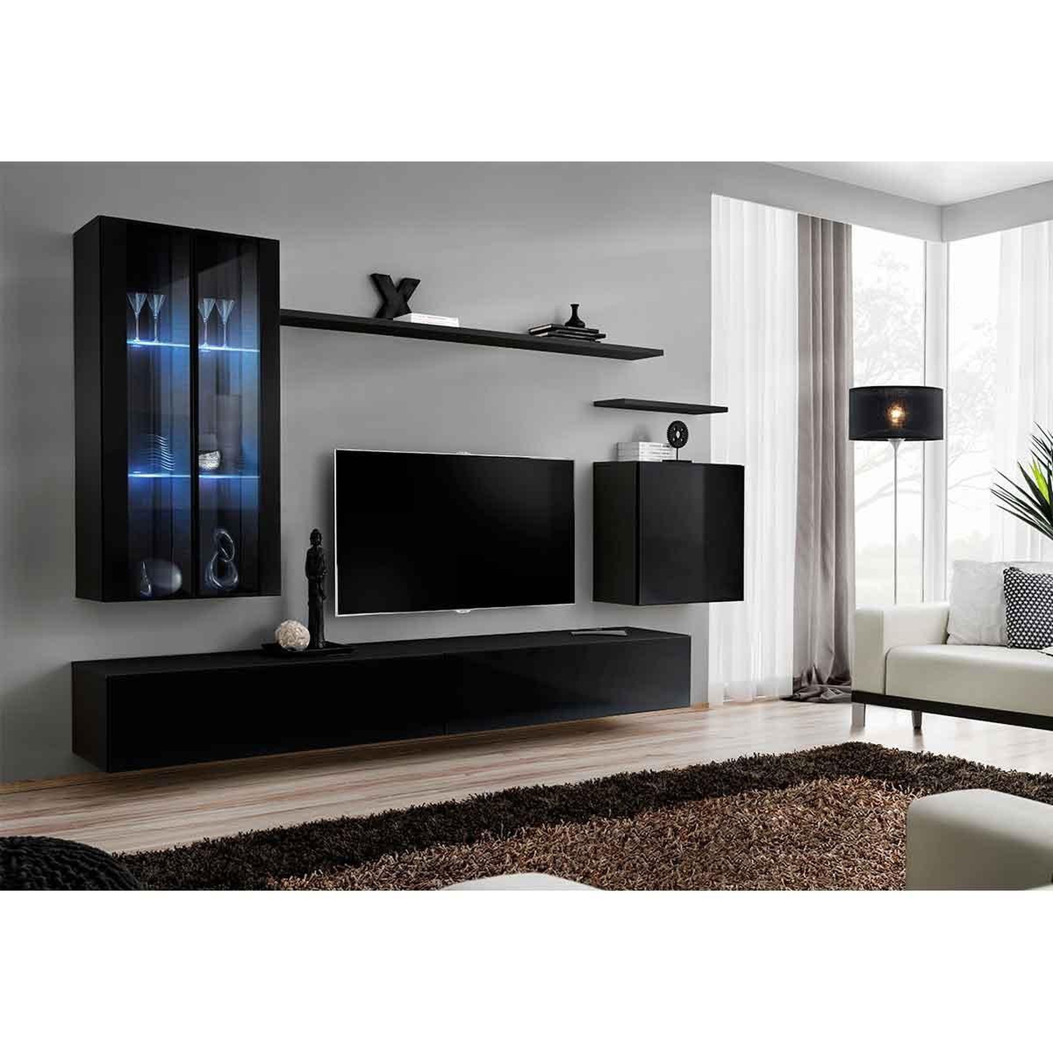 Voir la diapositive 2 : Paris Prix Meuble tv mural design  switch xii  270cm noir