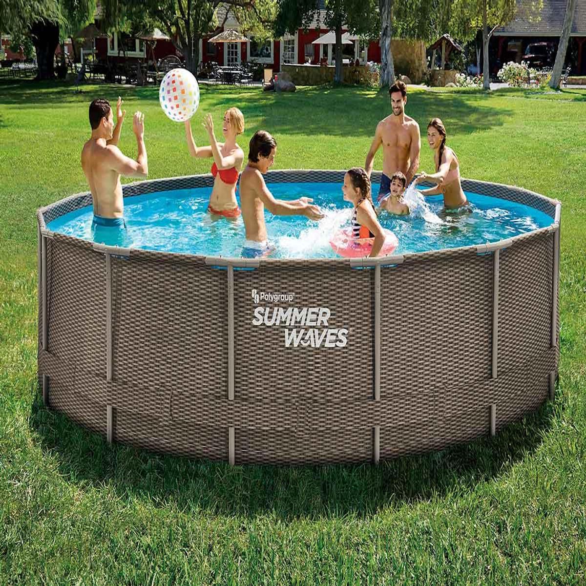 SUMMER WAVES Piscine tubulaire Active Frame Pool ronde effet rotin 4,57 x 1,06 m - Summer Waves
