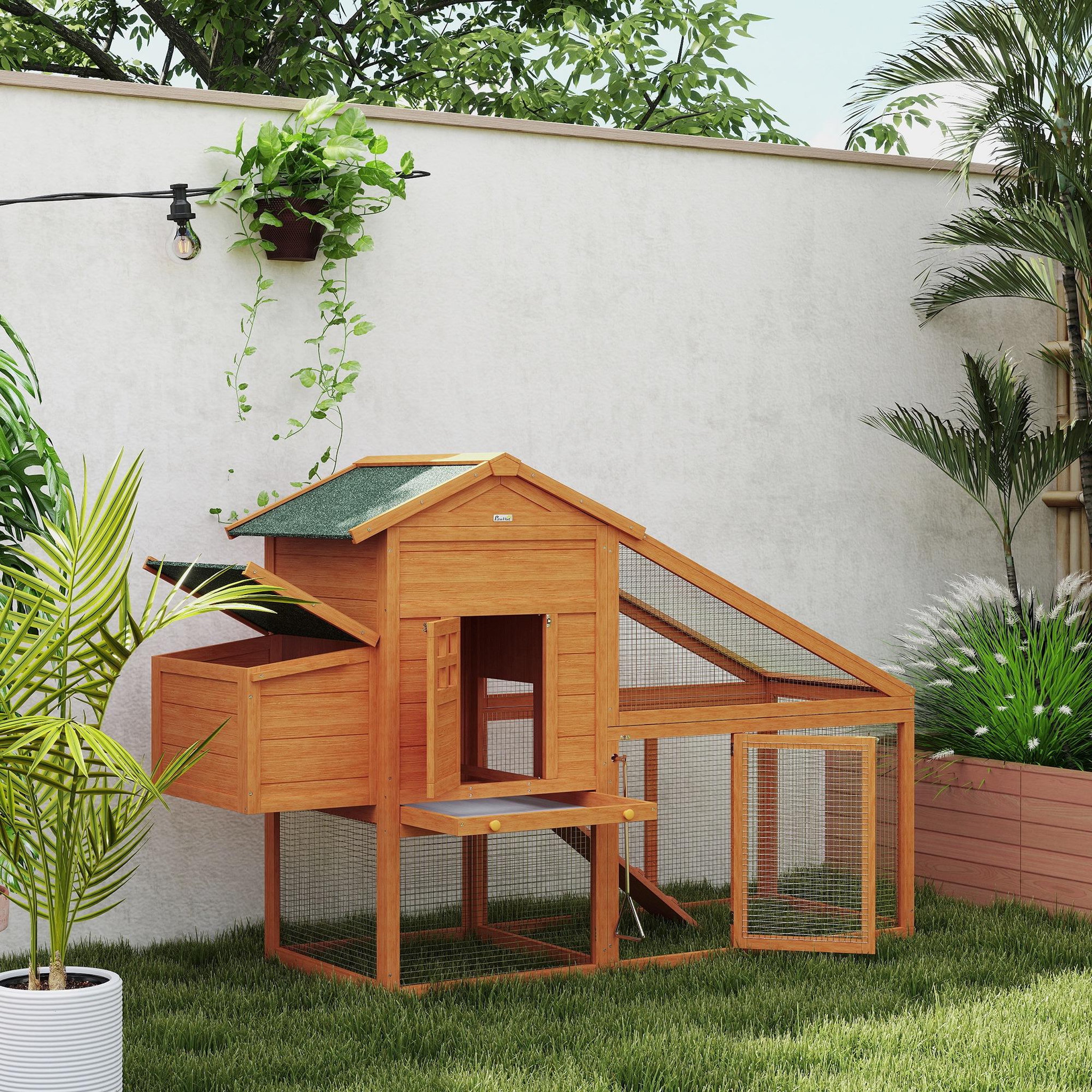 Voir la diapositive 2 : PAWHUT Poulailler cottage grand confort multi-équipement 179x67x115cm bois sapin pré-huilé