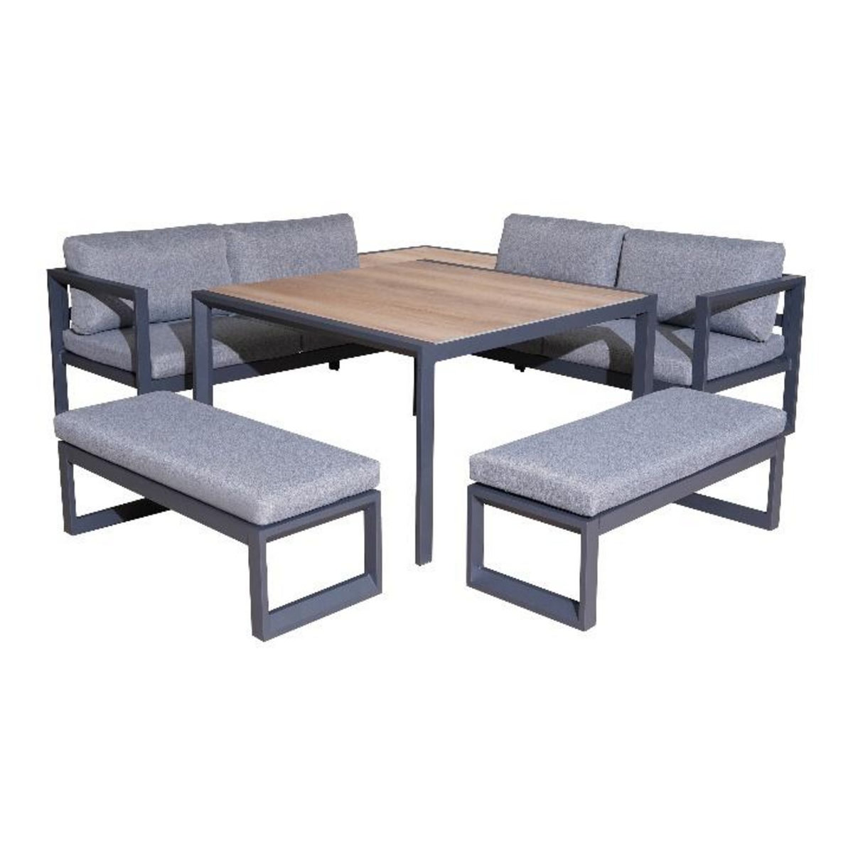Proloisirs Set ensemble 6 pièces en aluminium avec coussins - graphite/light grey