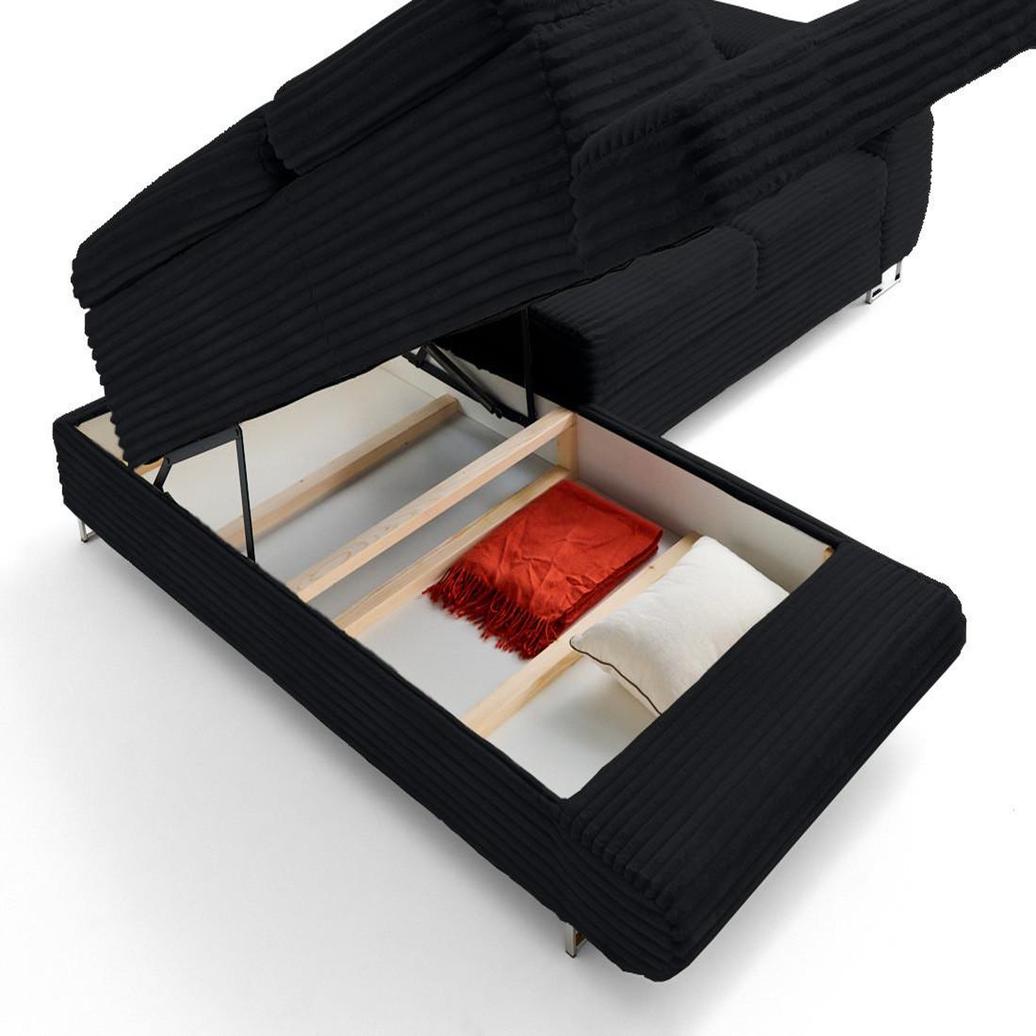 Voir la diapositive 6 : LISA DESIGN Zaria - canapé d'angle gauche 5 places convertible avec coffre et têtières en velours côtelé grosses côtes