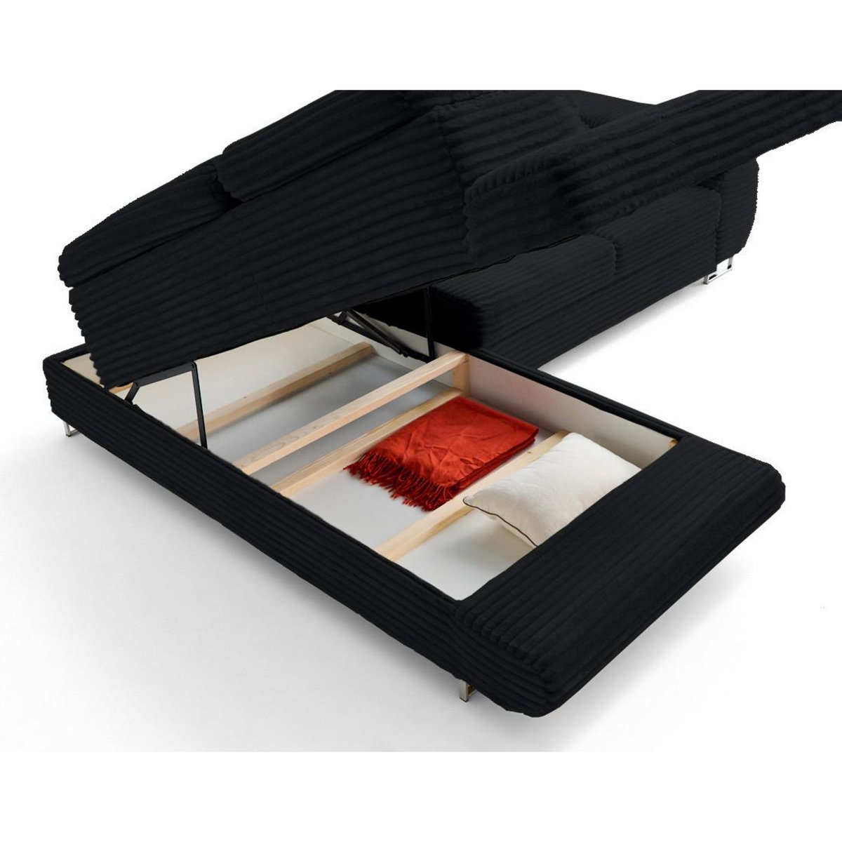 LISA DESIGN Zaria - canapé d'angle gauche 5 places convertible avec coffre et têtières en velours côtelé grosses côtes