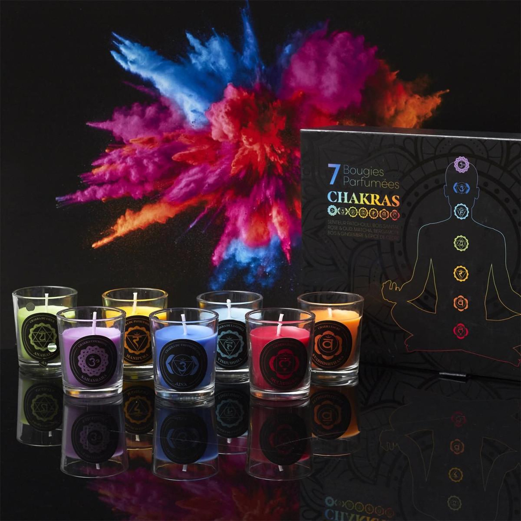 Voir la diapositive 4 : The Home Deco Factory Coffret 7 bougies parfumées  chakra  24cm multicolore