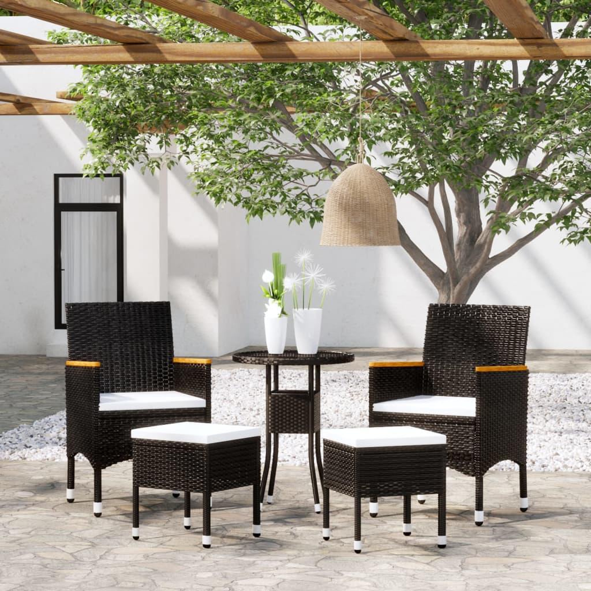 VIDAXL Salon de jardin 5 pcs Resine tressee Noir