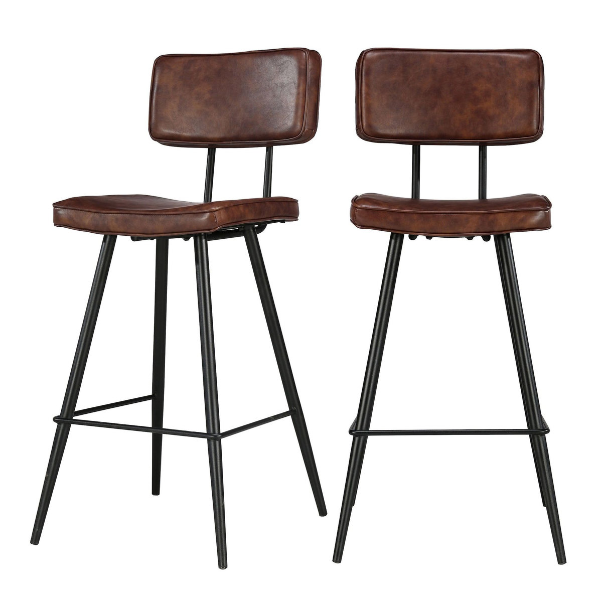 Rendez vous déco Lot de 2 chaises de bar mi-hauteur 66 cm en cuir synthétique marron-Texas