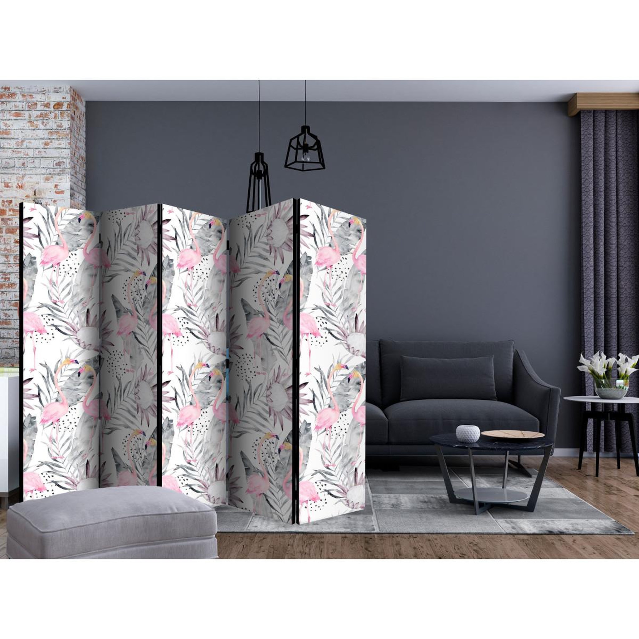 Voir la diapositive 2 : Paris Prix Paravent 5 volets  flamingos & twigs  172x225cm
